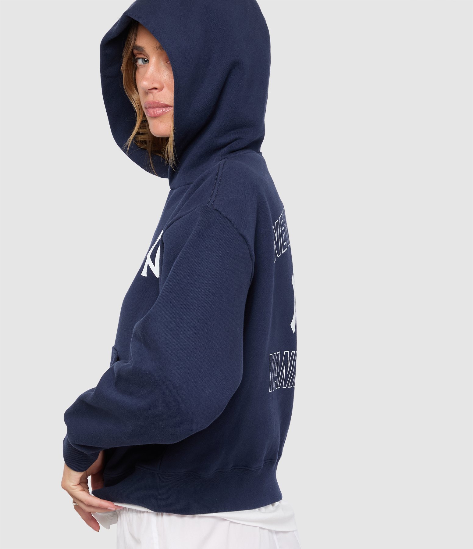 Yankees Curve Dark Navy Hooded Sweatshirt, Sporty & Rich x 47Brand Collaboration