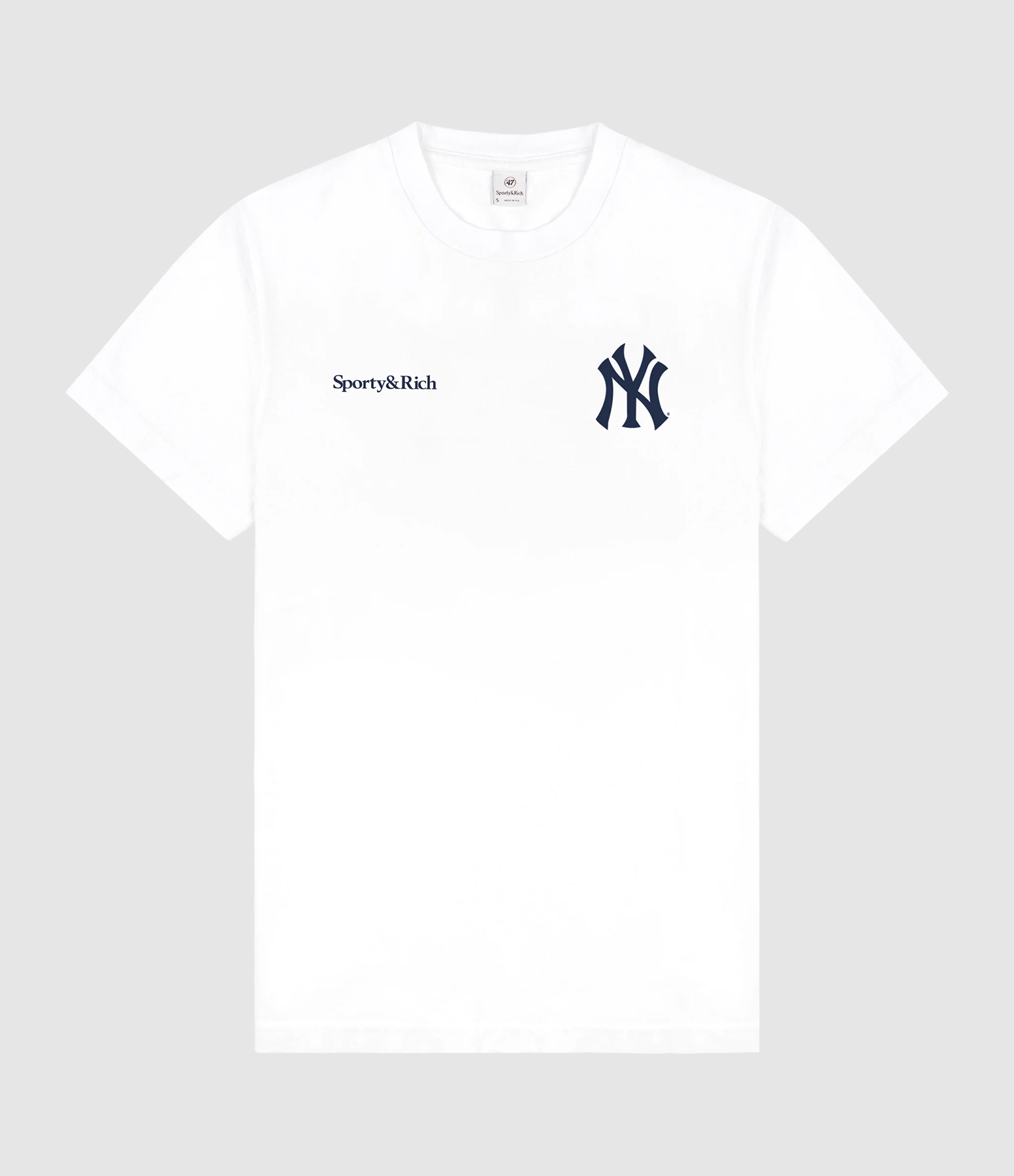 Yankees Arch White Dark Navy T-shirt, Sporty & Rich x 47Brand collaboration
