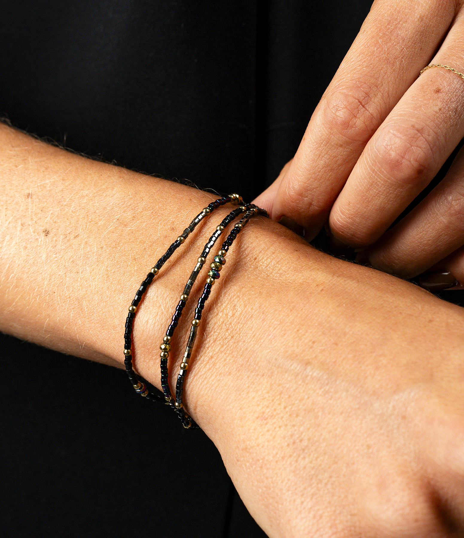 Stella Black 3-strand Necklace and Bracelet, 49cm