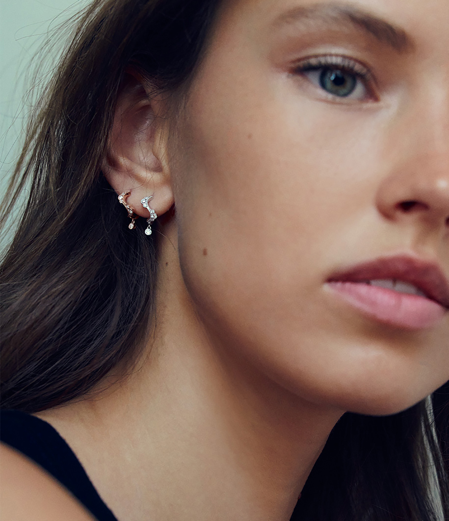 Victoria Rose Gold Mini Creole Earrings with Diamonds (sold individually)