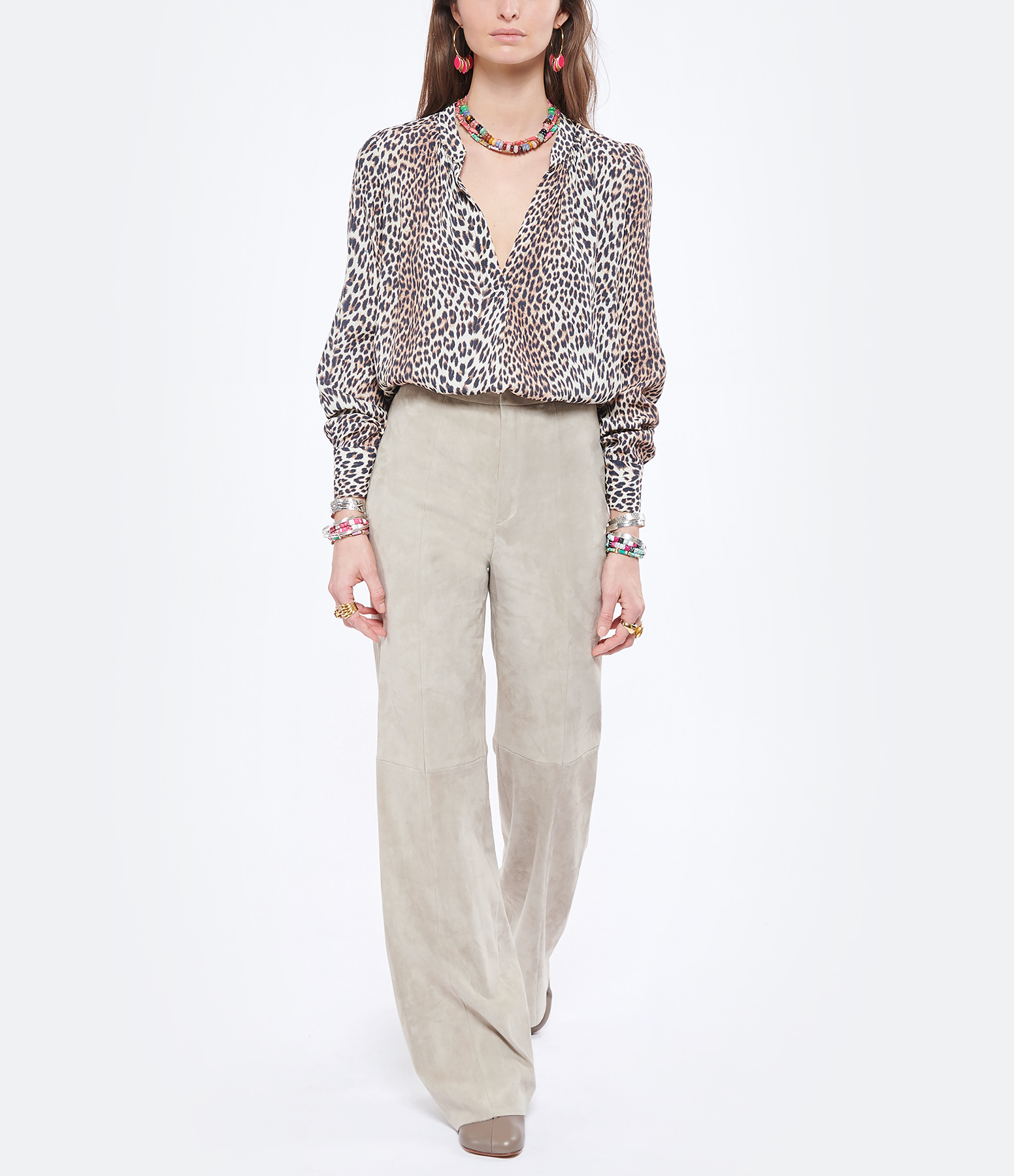 Nora Lambswool Velour Trousers in Light Smoke
