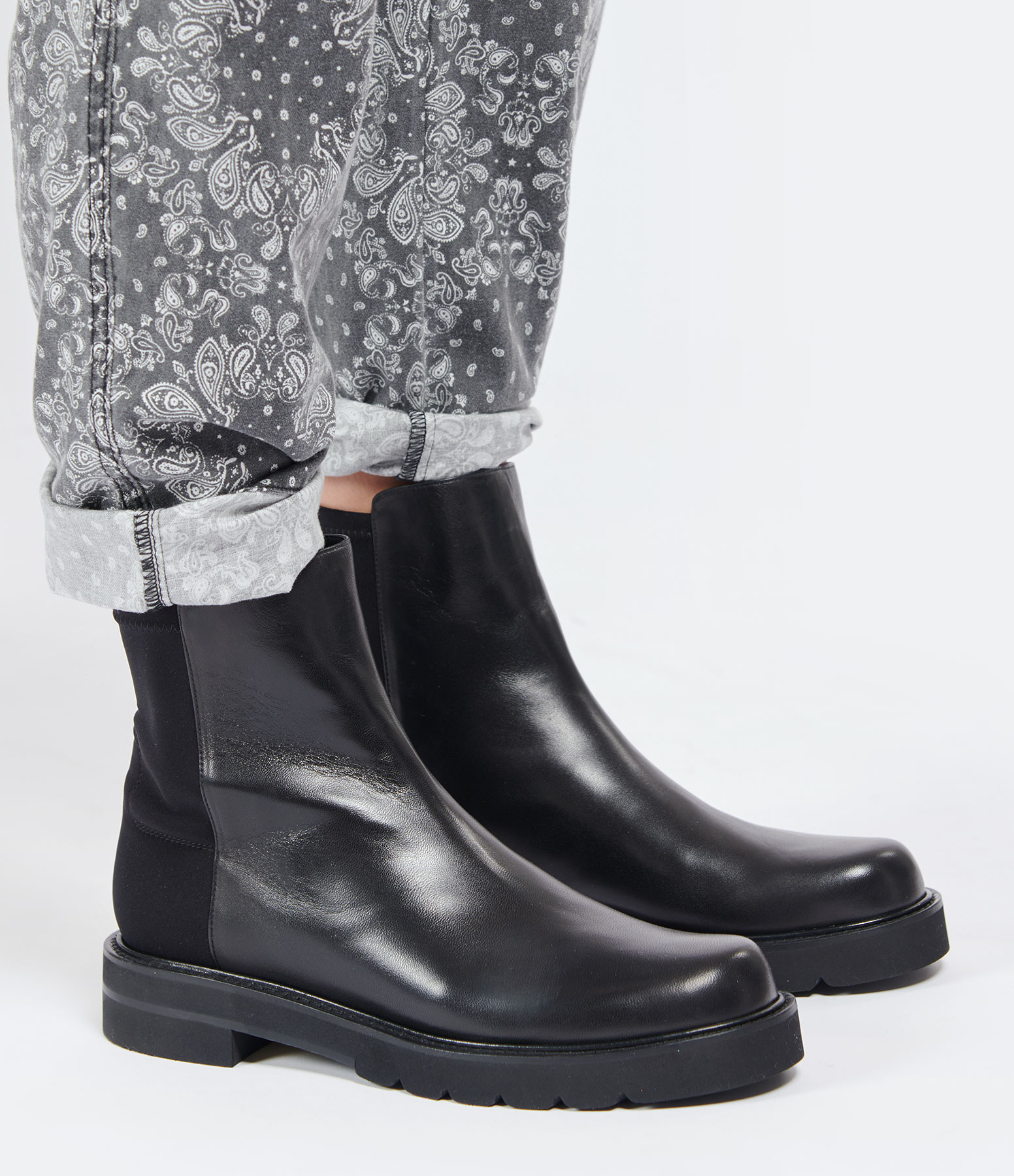 5050 Lift Black Leather Ankle Boots