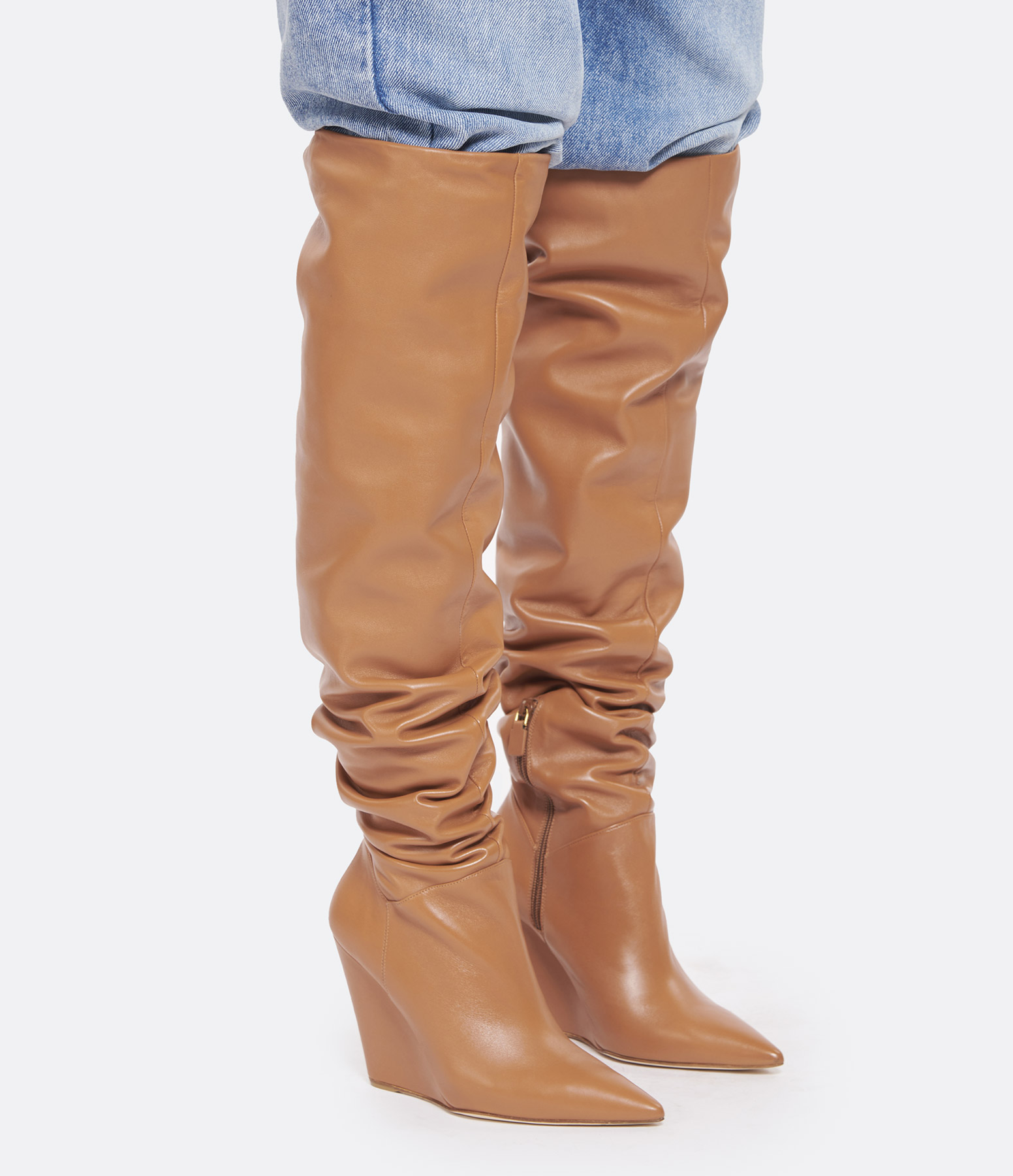 Saloon 100 Camel Leather Thigh-High Boots