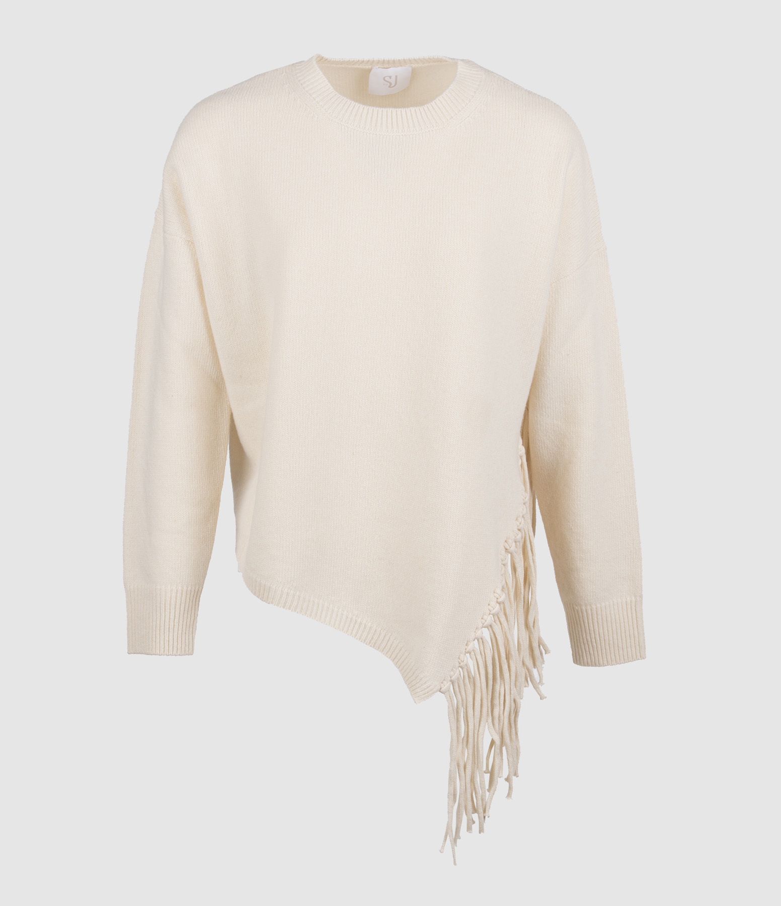 Latte-coloured jumper with side fringes
