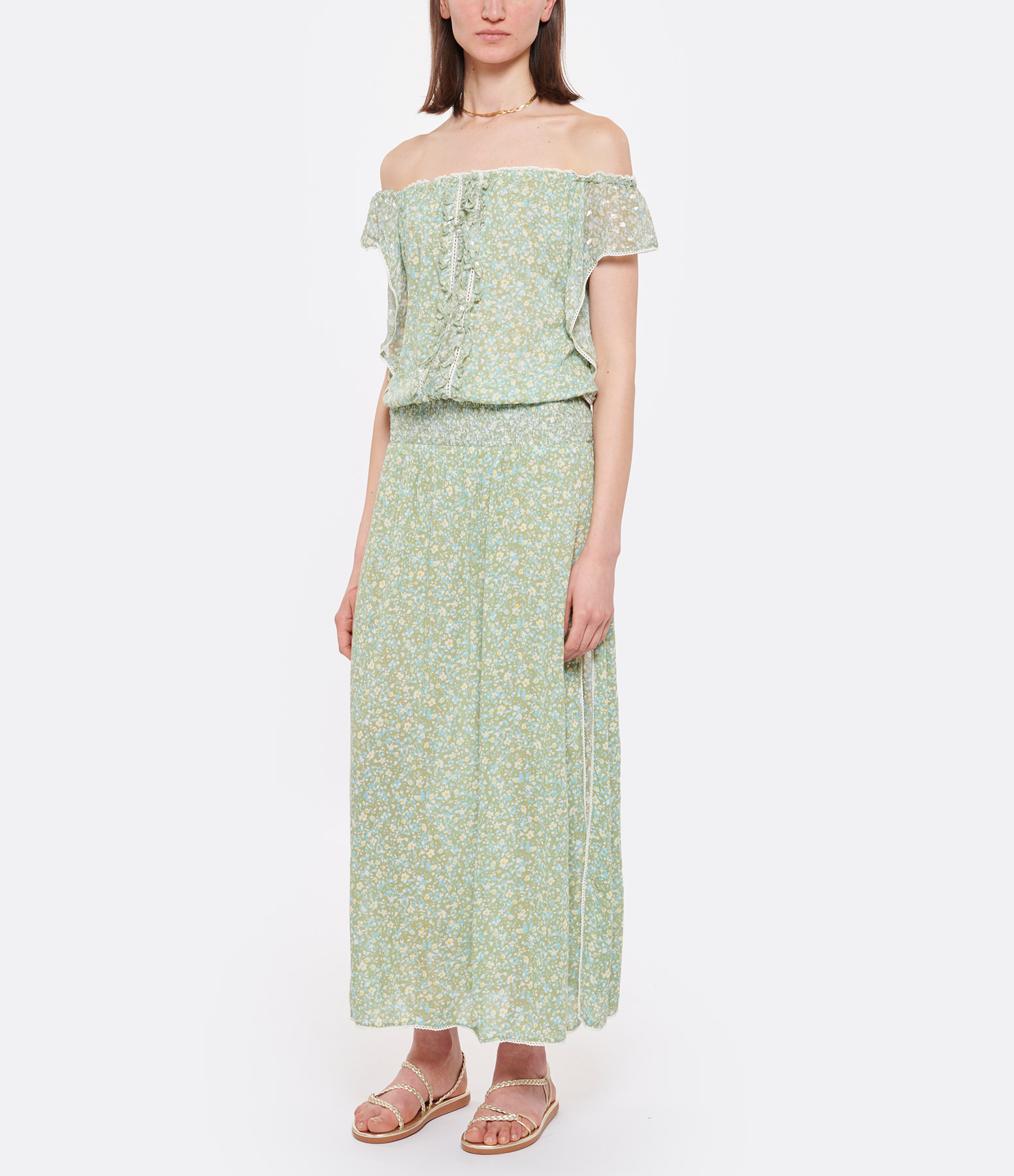 Astral Long Slit Dress in Khaki