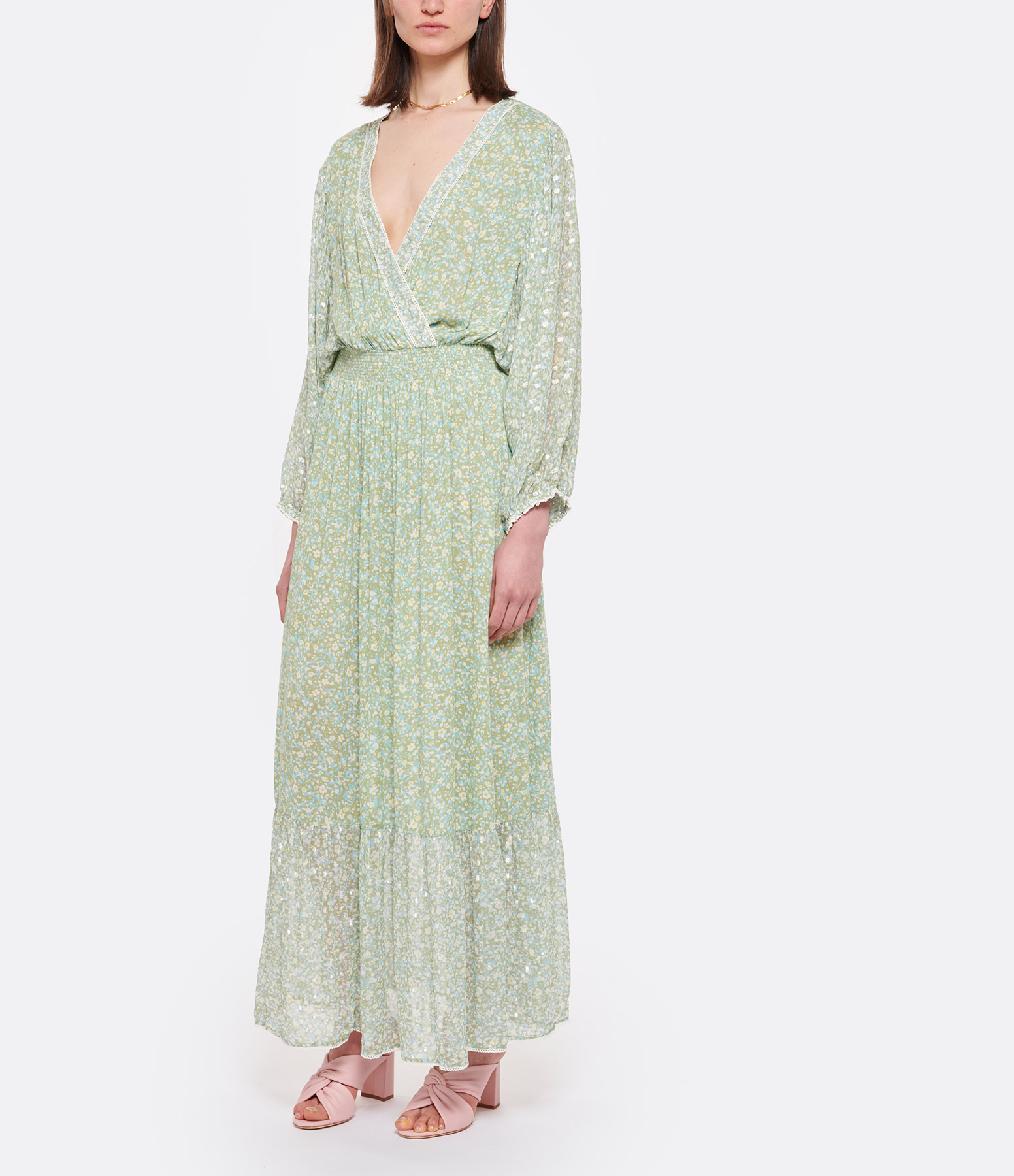 Maria V-neck Long Dress in Khaki