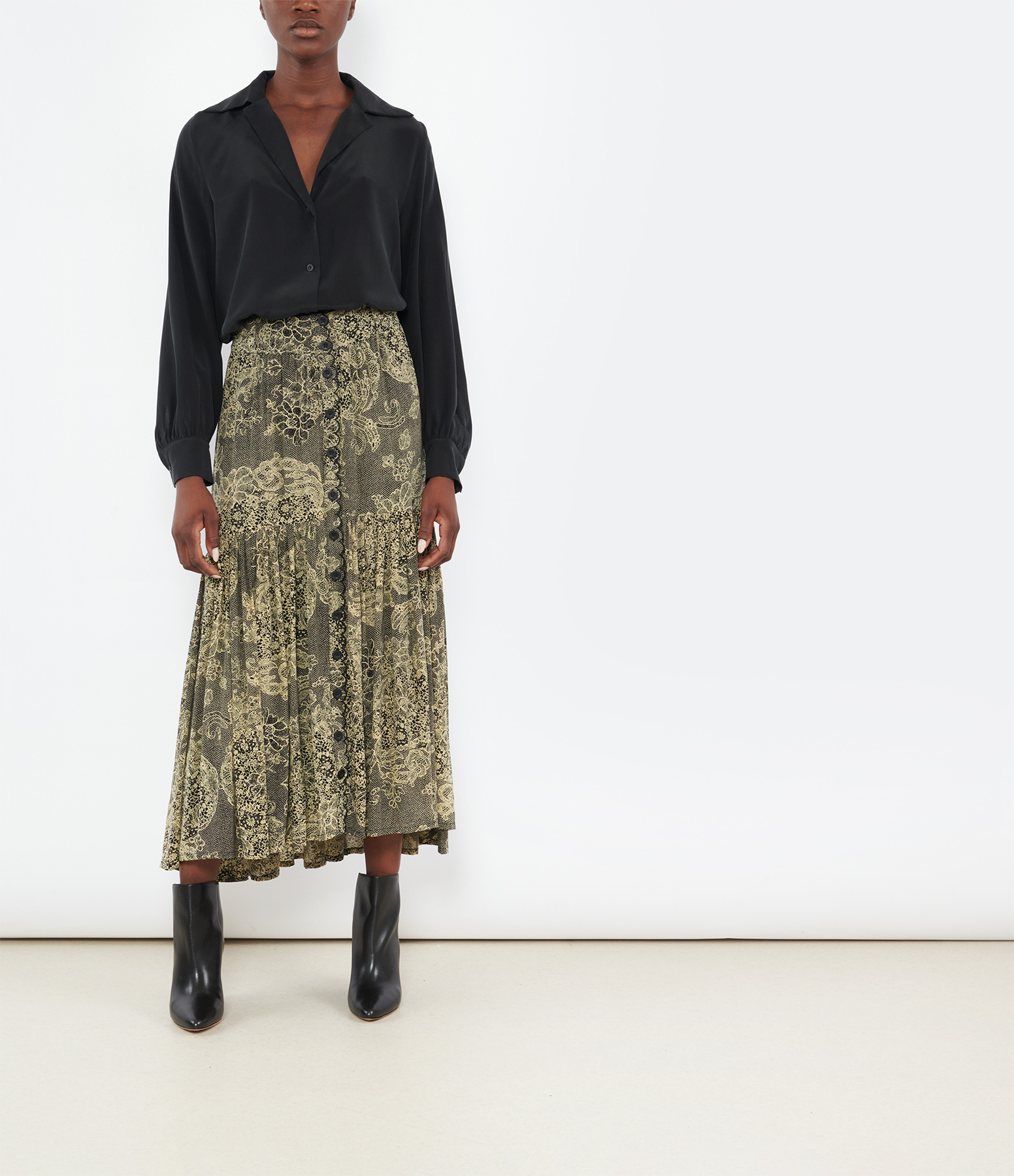 Black Bohemian Print Skirt