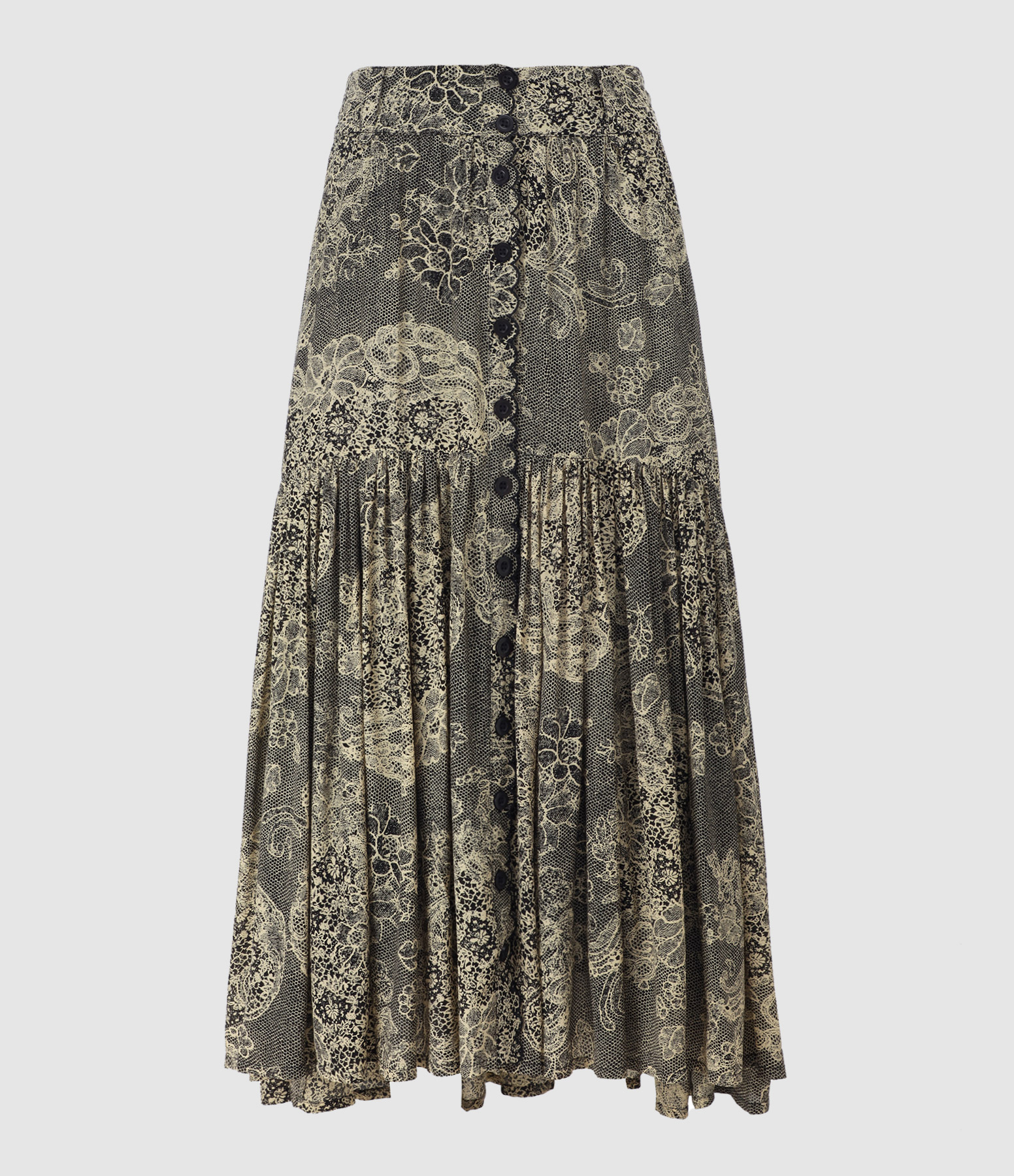 Black Bohemian Print Skirt
