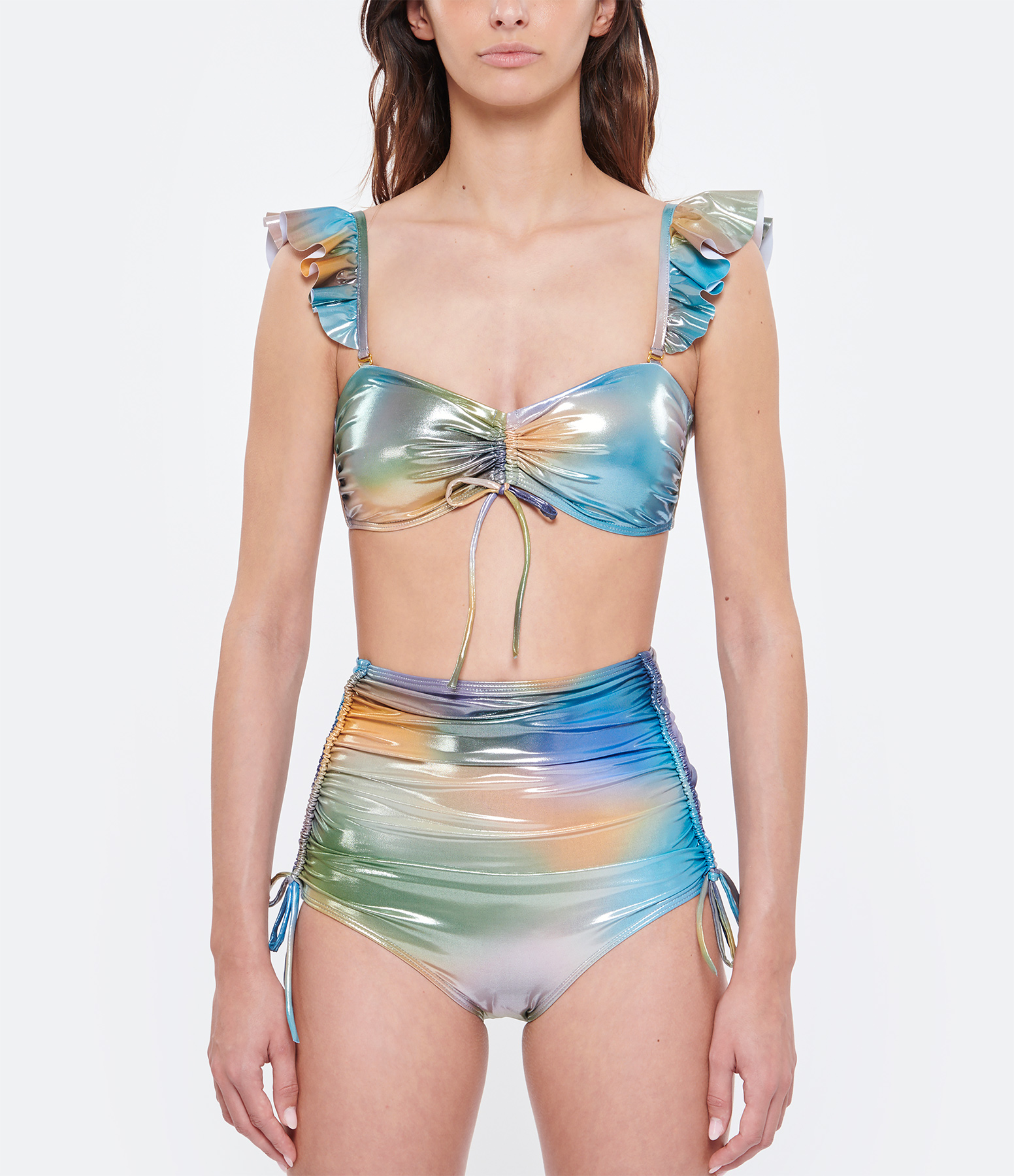 Gradient-Coloured Gathered Bandeau Swimsuit Top