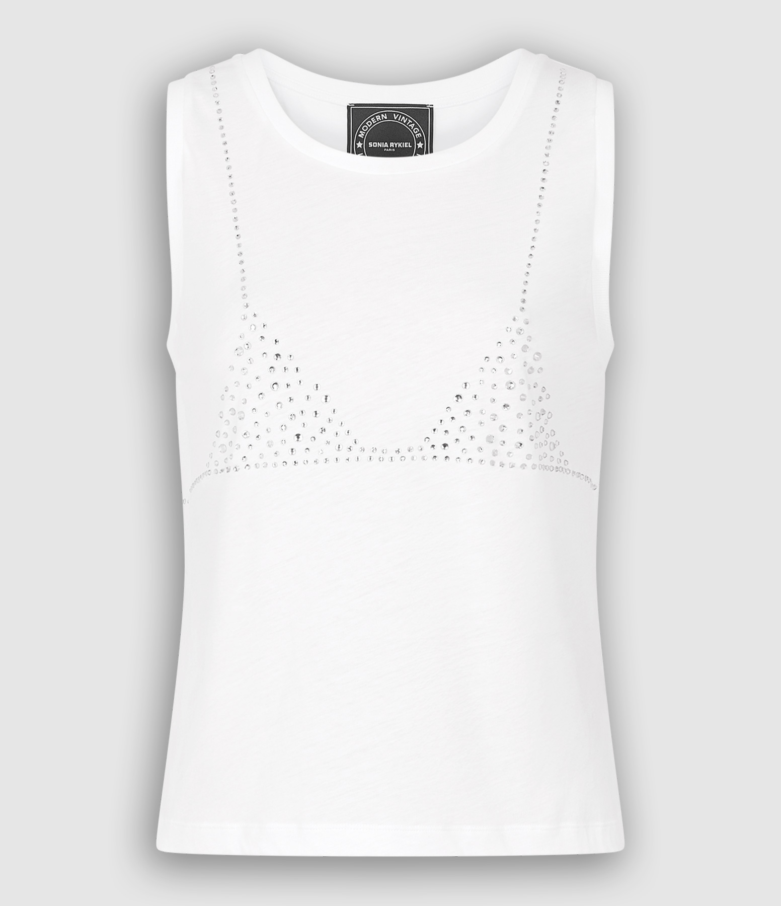 White Trompe L'Oeil Rhinestone Tank Top