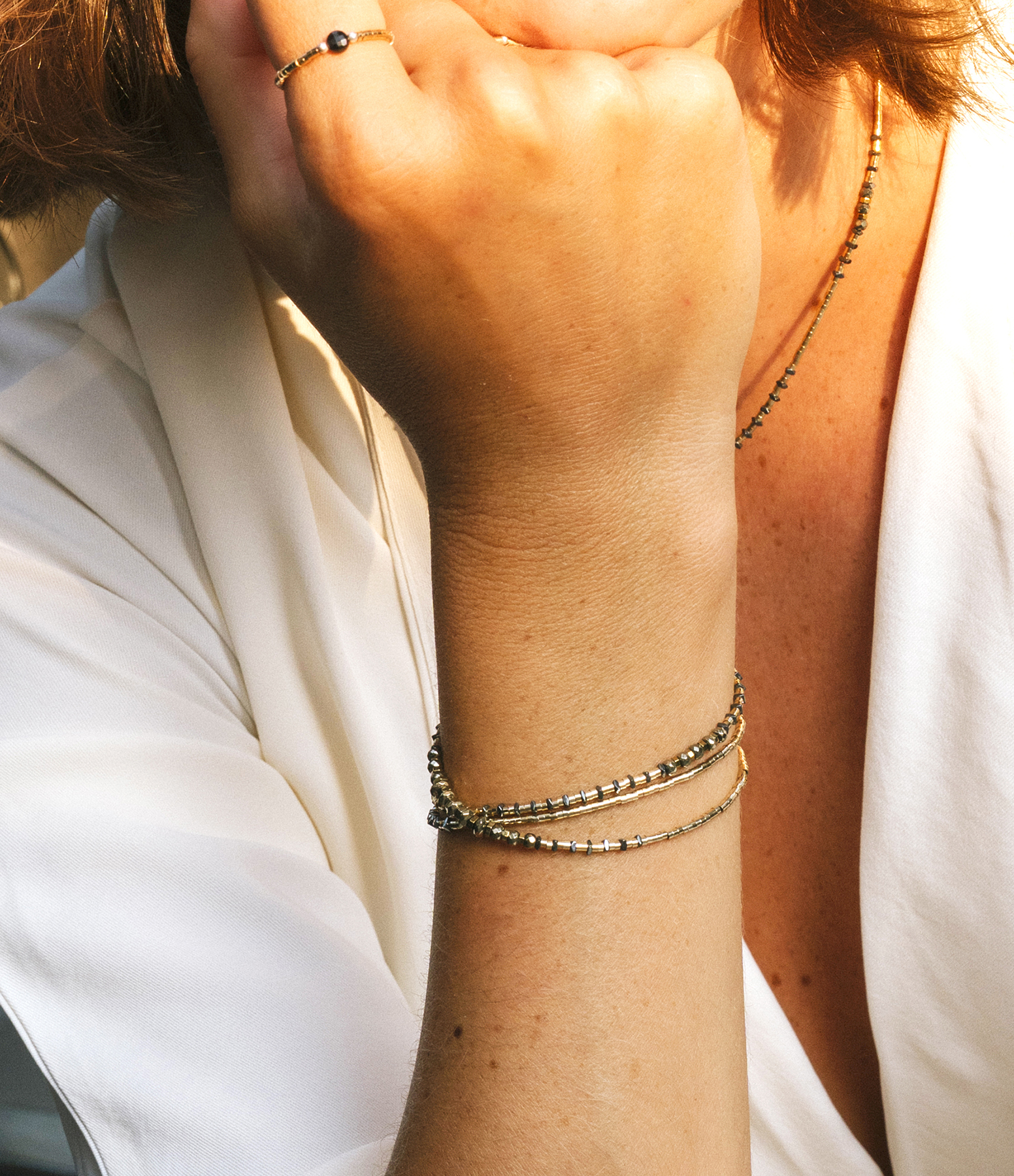 Tess Gold 3-strand Necklace and Bracelet, 49cm
