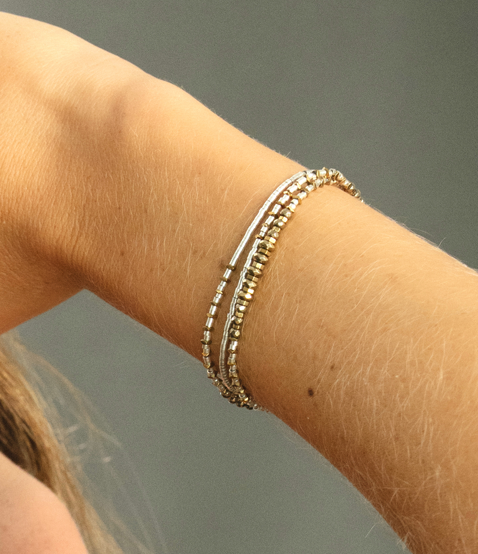 Tess Silver 3-strand necklace and bracelet, 49cm
