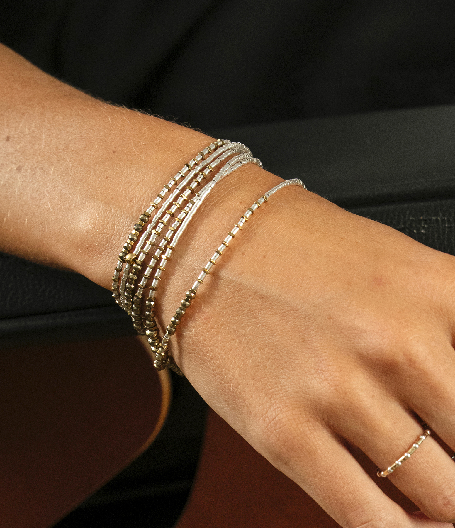 Tess Silver 6-strand Necklace and Bracelet, 103cm