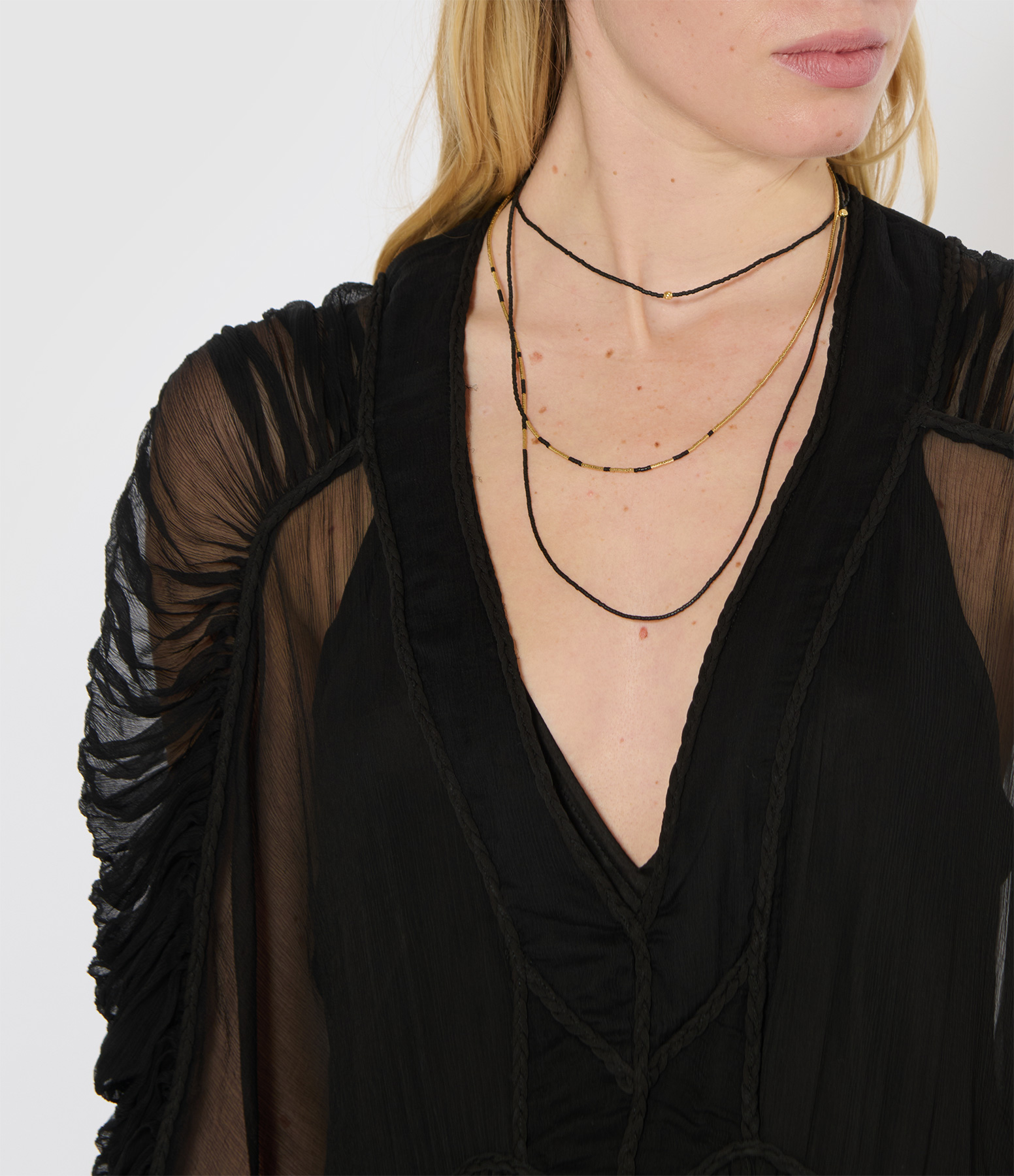7-Strand Slim Matt Black Necklace and Bracelet, 120cm, Exclusive to Lulli