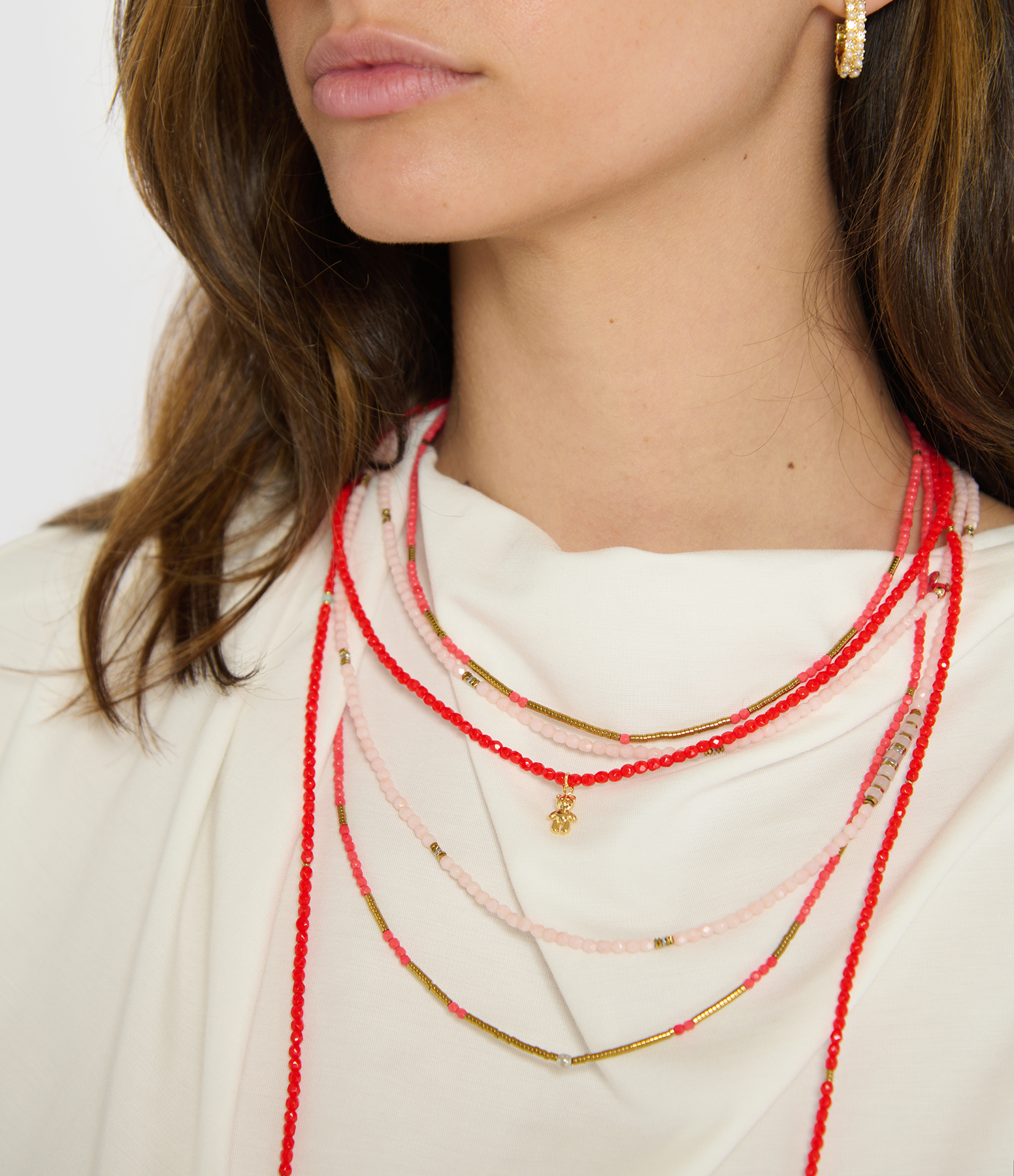 Colette Slim 6 Red 6-strand Necklace and Bracelet, 103 cm
