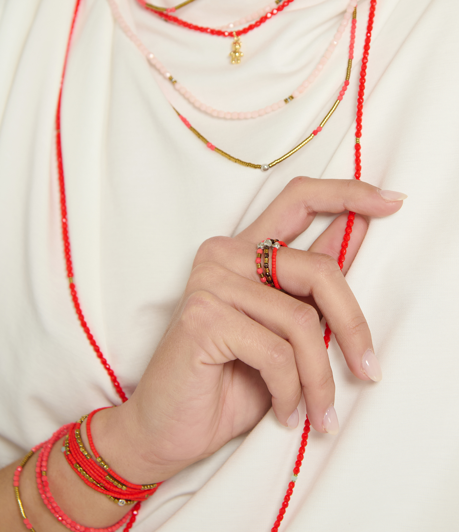 Colette 6 Red 6-strand Necklace and Bracelet, 103 cm