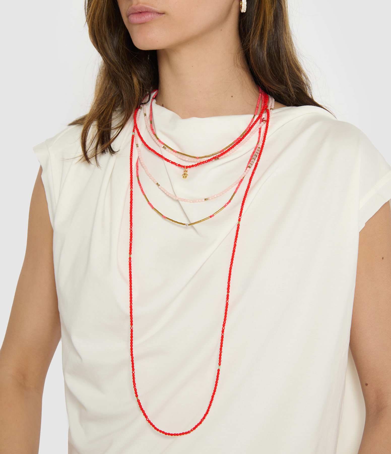 Doudou Dede Red 3-Strand Necklace and Bracelet, 49 cm