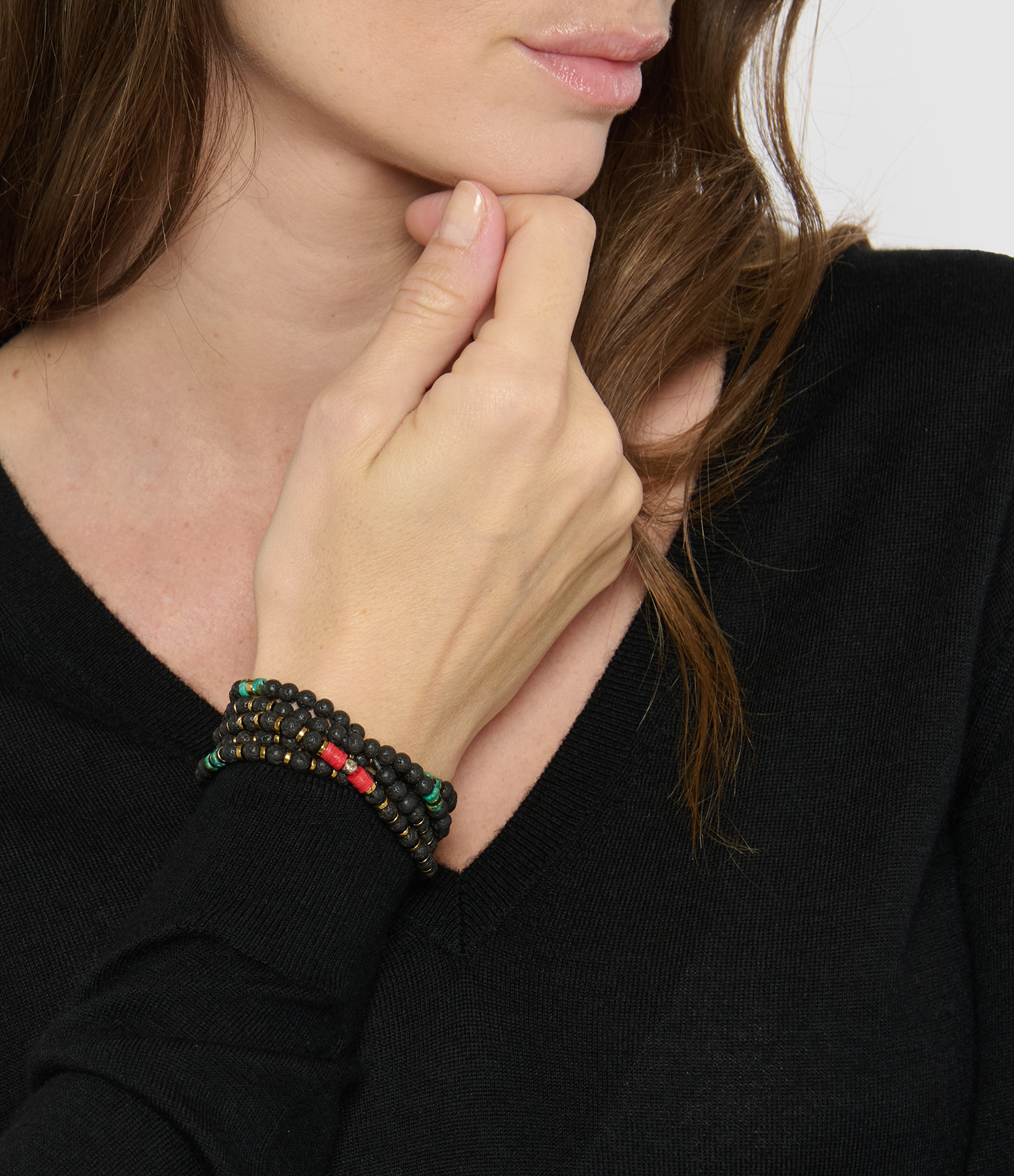 Irazu Black 5-Strand Necklace and Bracelet, 85 cm
