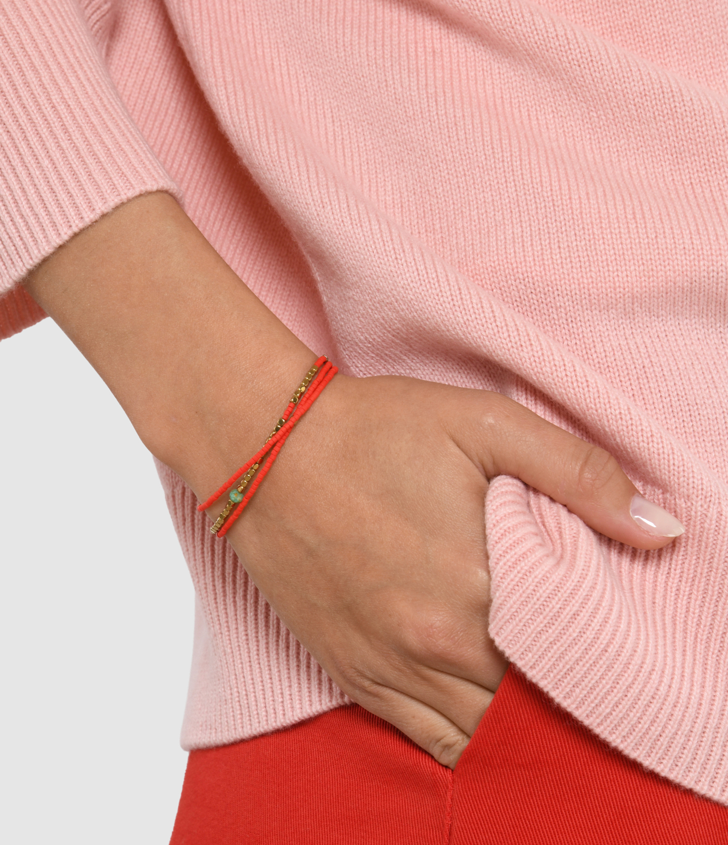 Colette Slim 3 Red 3-strand Necklace and Bracelet, 49 cm
