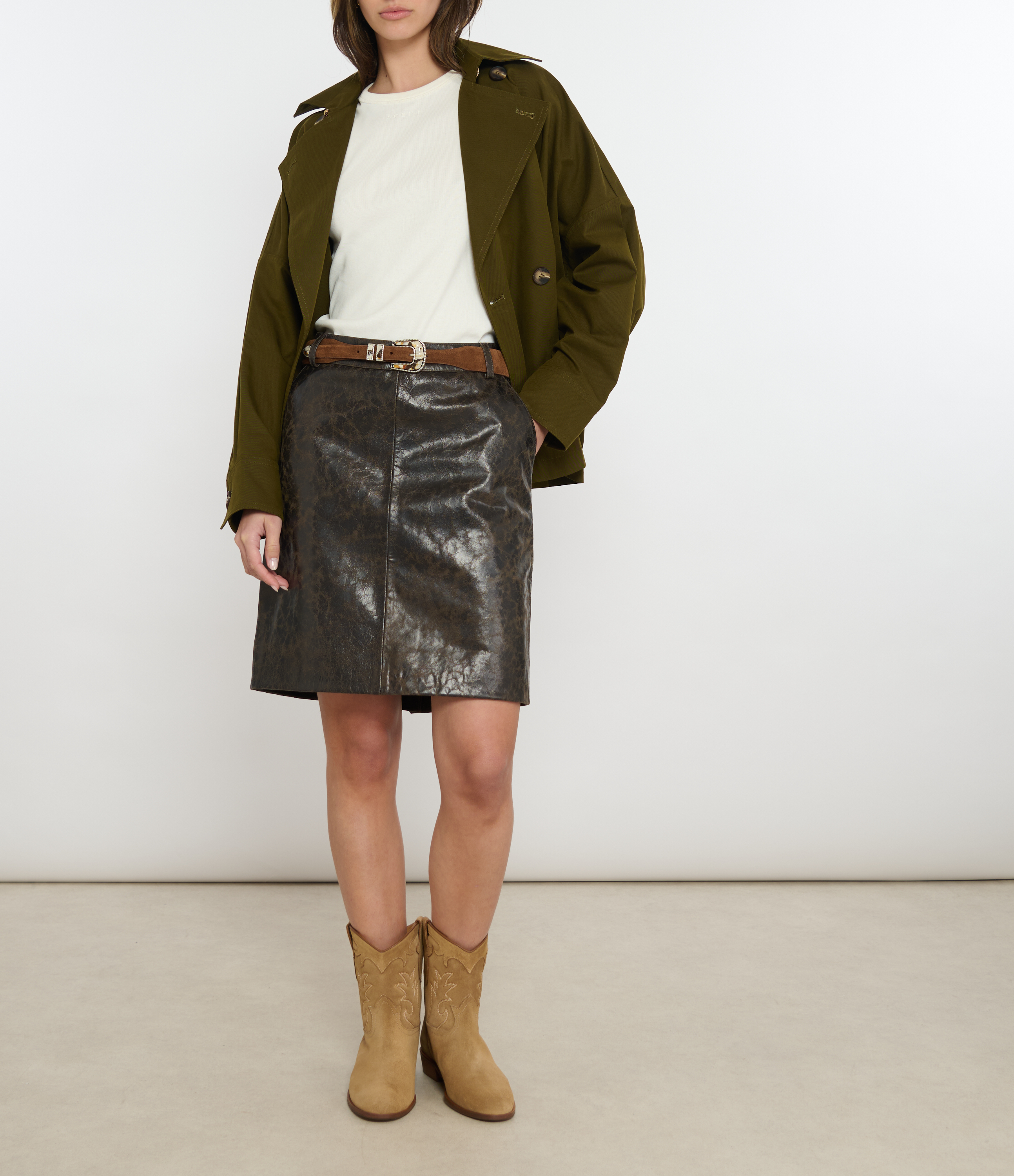 Margo Brown Crunch Effect Skirt