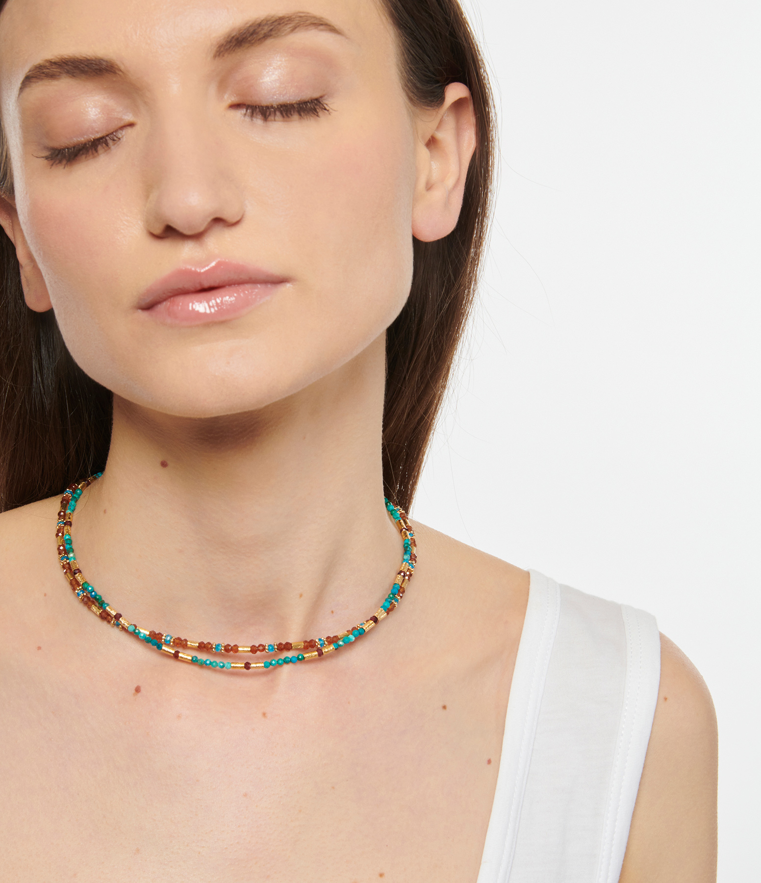 Rama Garnet and Chrysocolla Necklace in Gold-Plated Silver