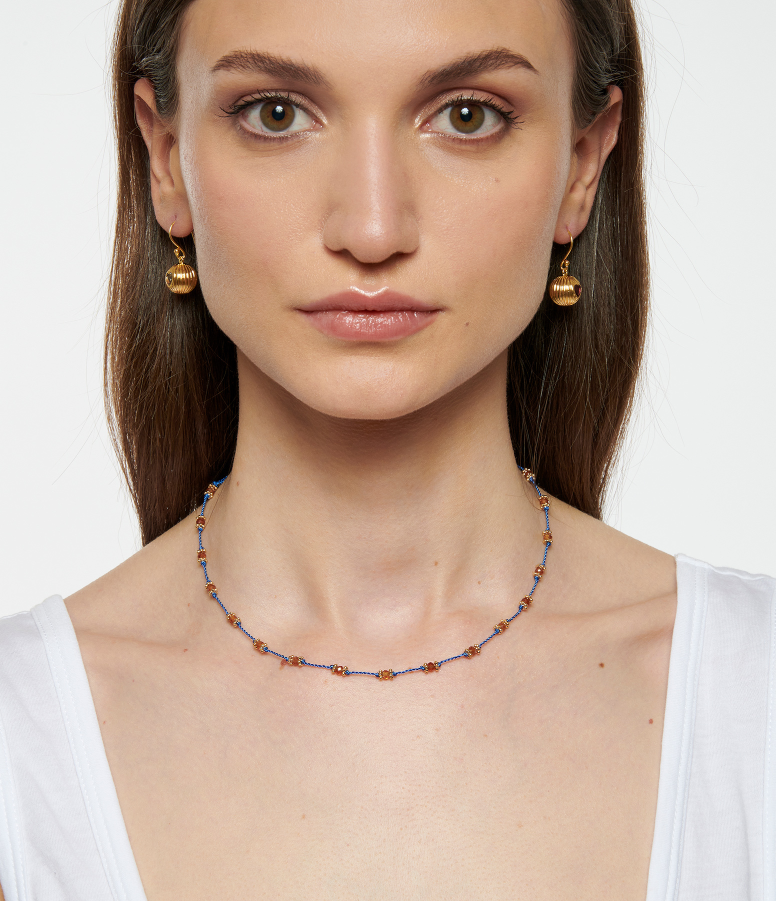 Blue Lotus Necklace with Hessonite Garnet and Gold-Plated Silver