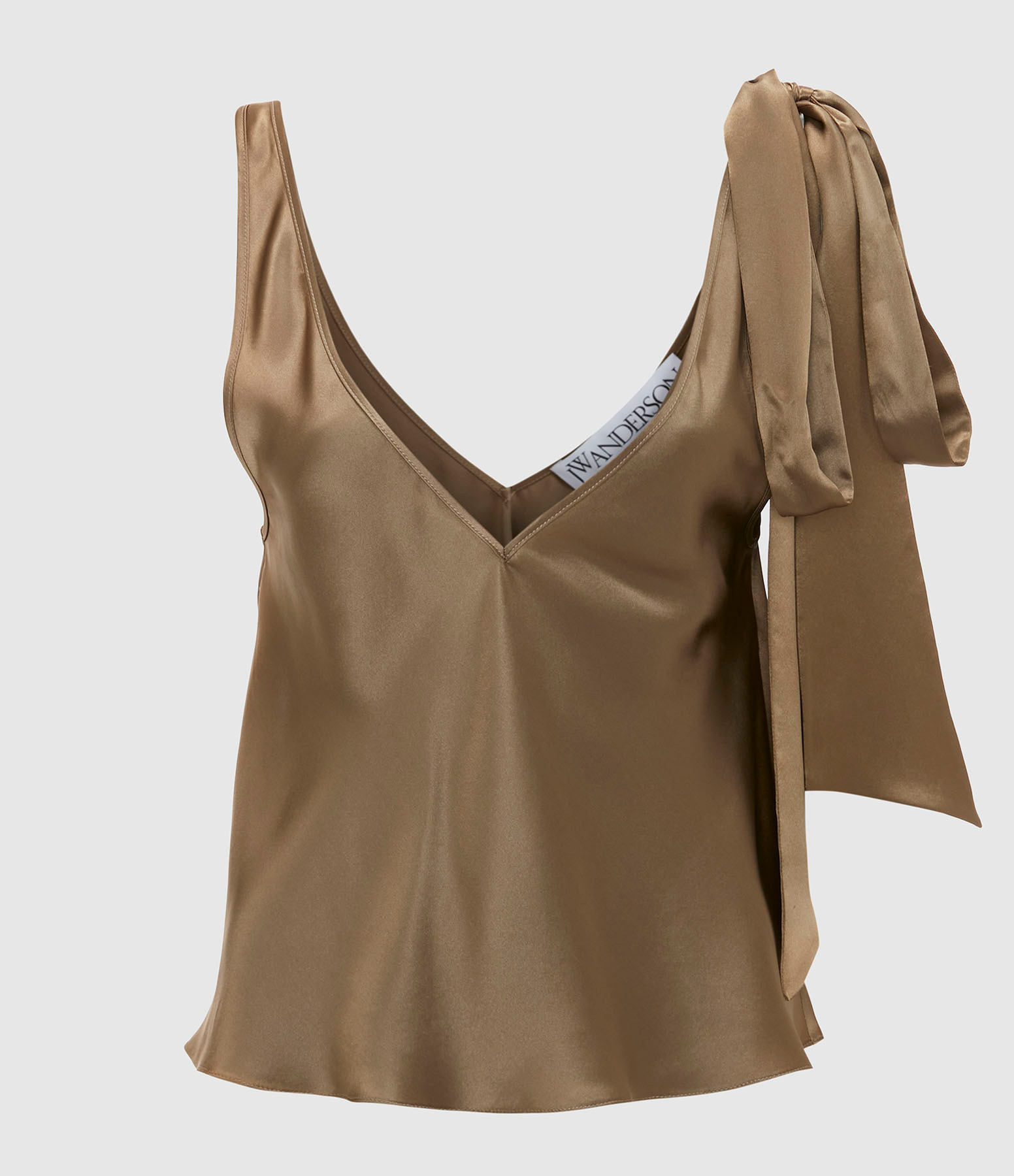 Light Olive Silk Shoulder-Tie Top
