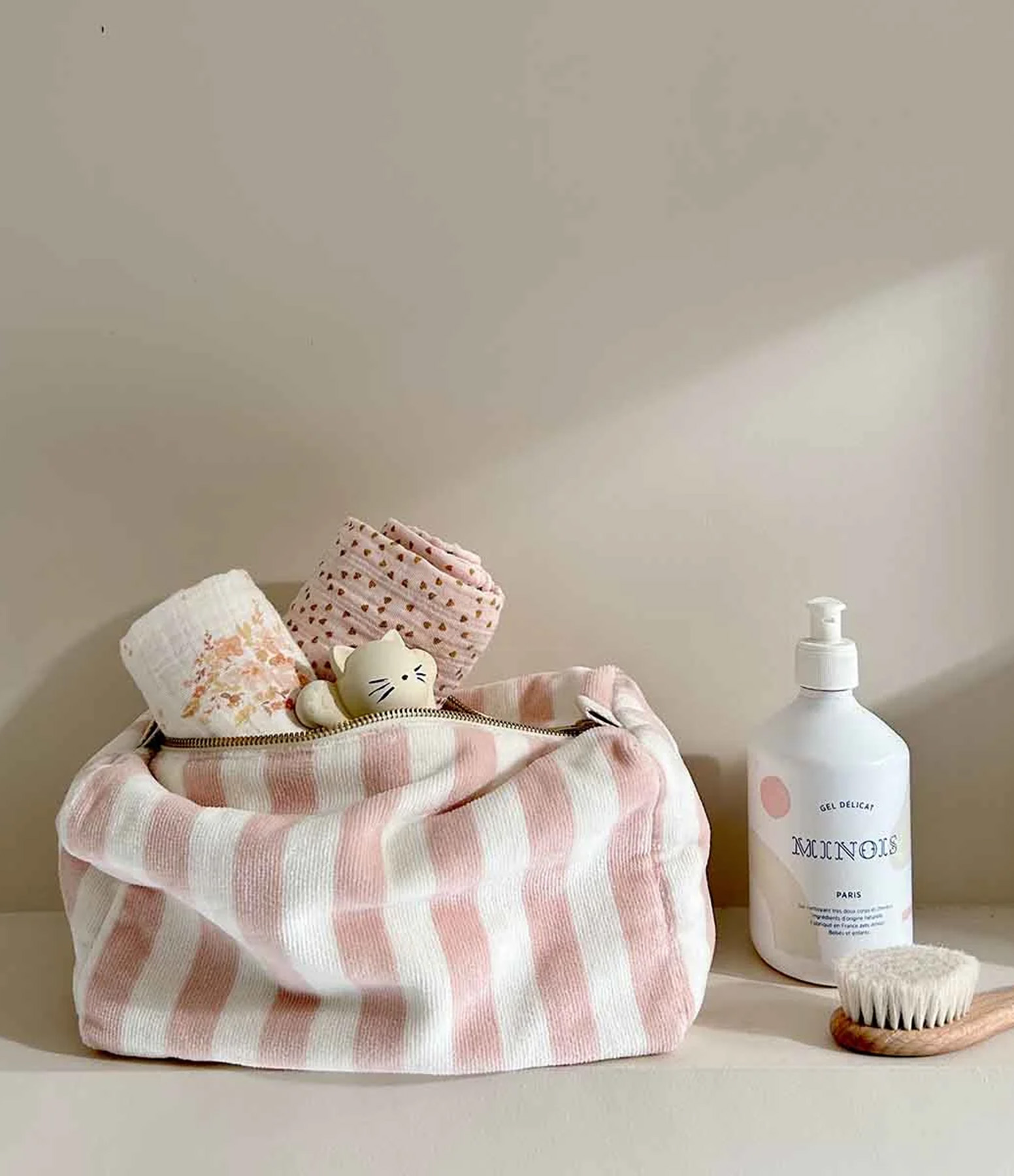 Vic Sponge Light Pink Striped Pencil Case