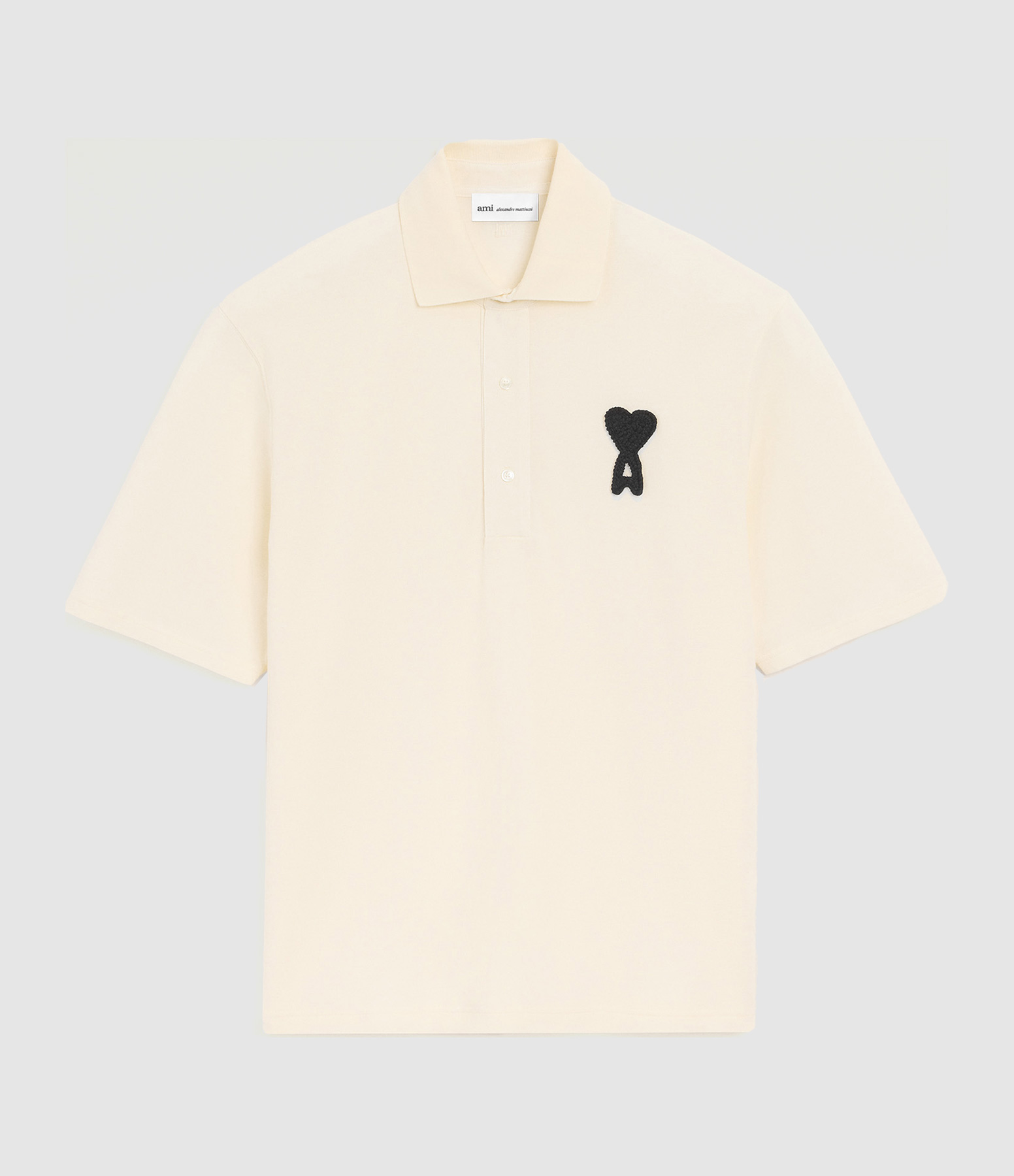 Ami De Coeur Boxy Fit Polo Shirt with Knitted Patch – White, Cream and Black