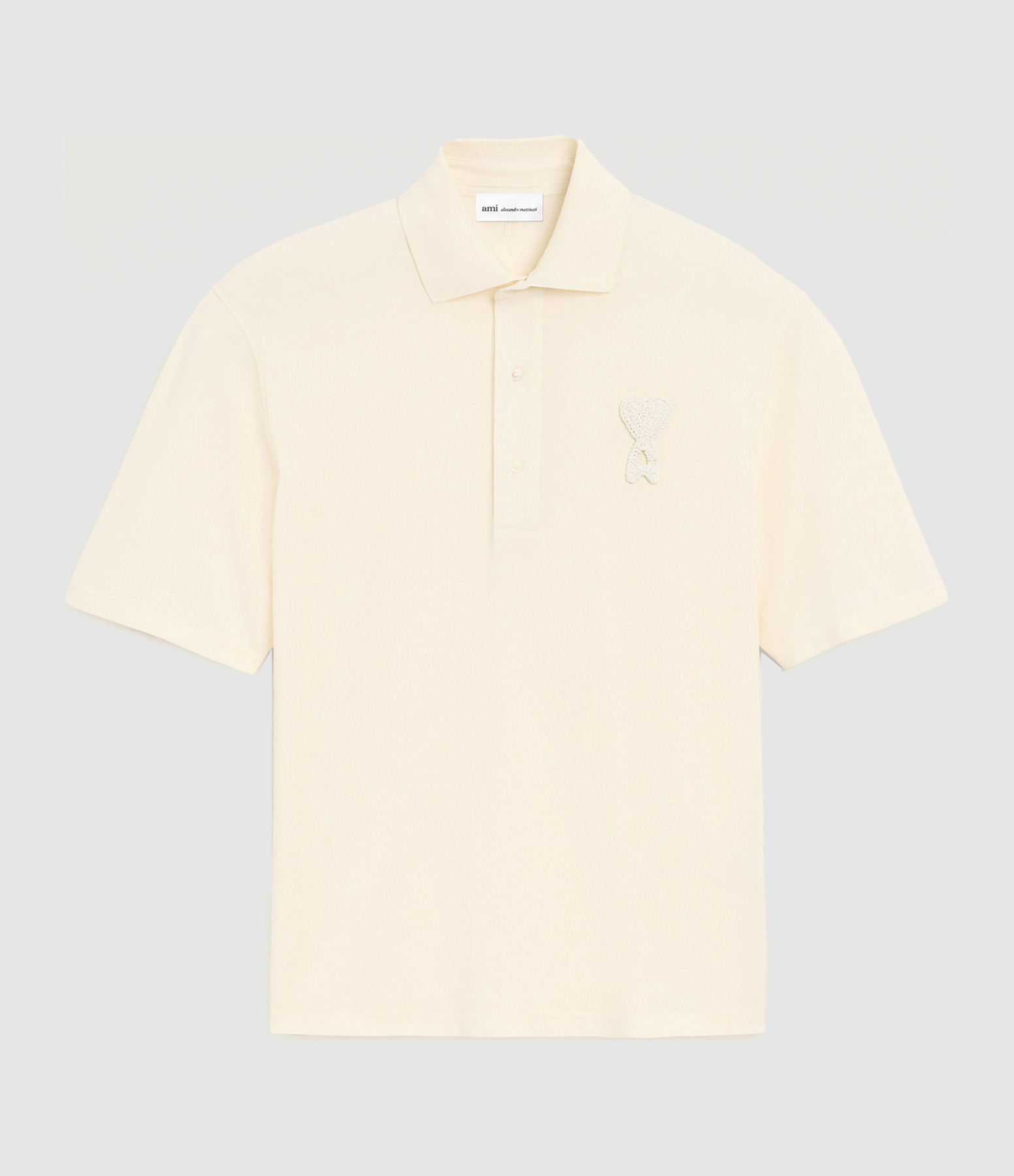 Ami De Cœur Boxy Fit Polo Shirt with Knitted Patch – White/Cream