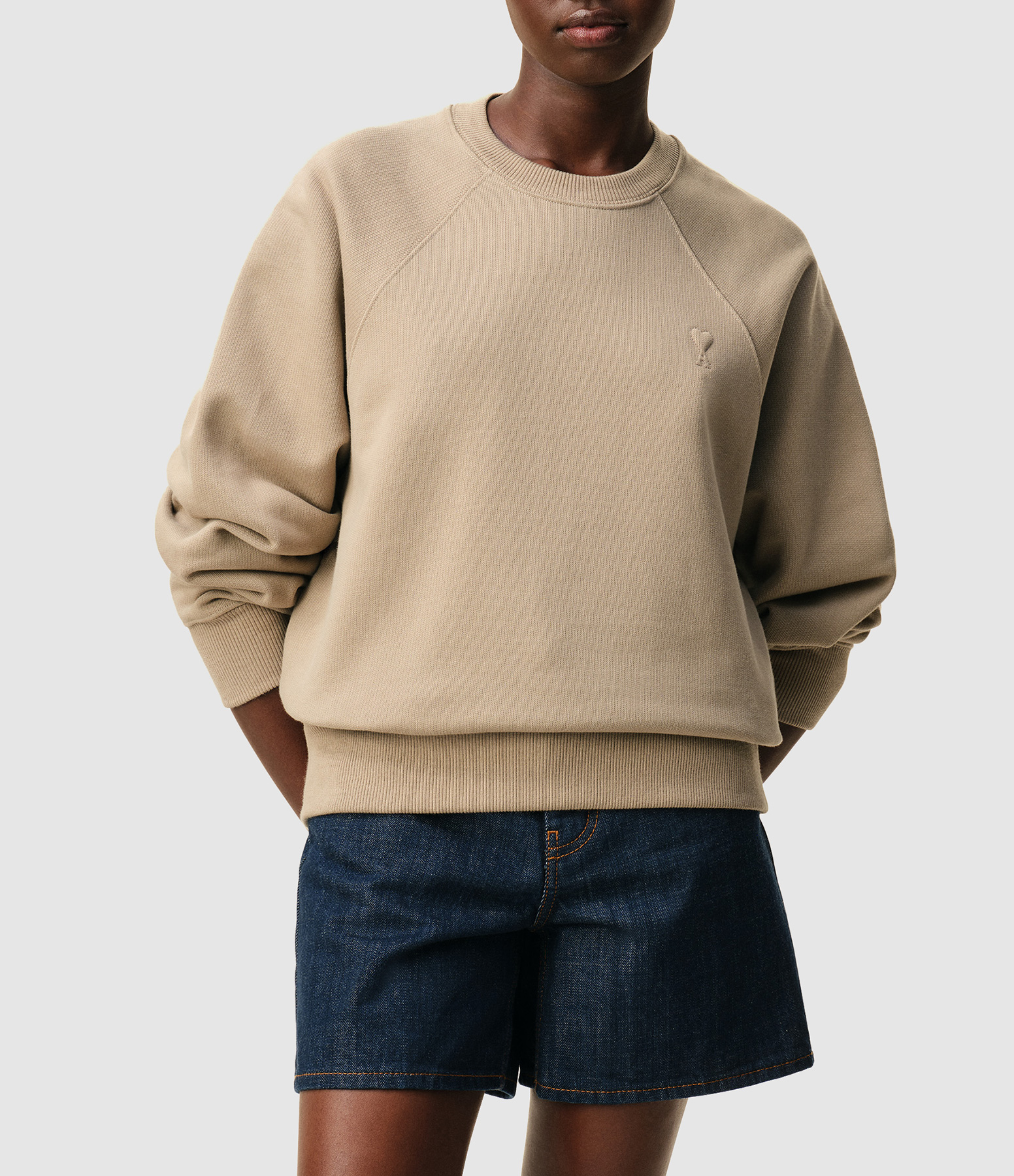 Small Embossed ‘Ami De Coeur’ Sweatshirt in Taupe Beige