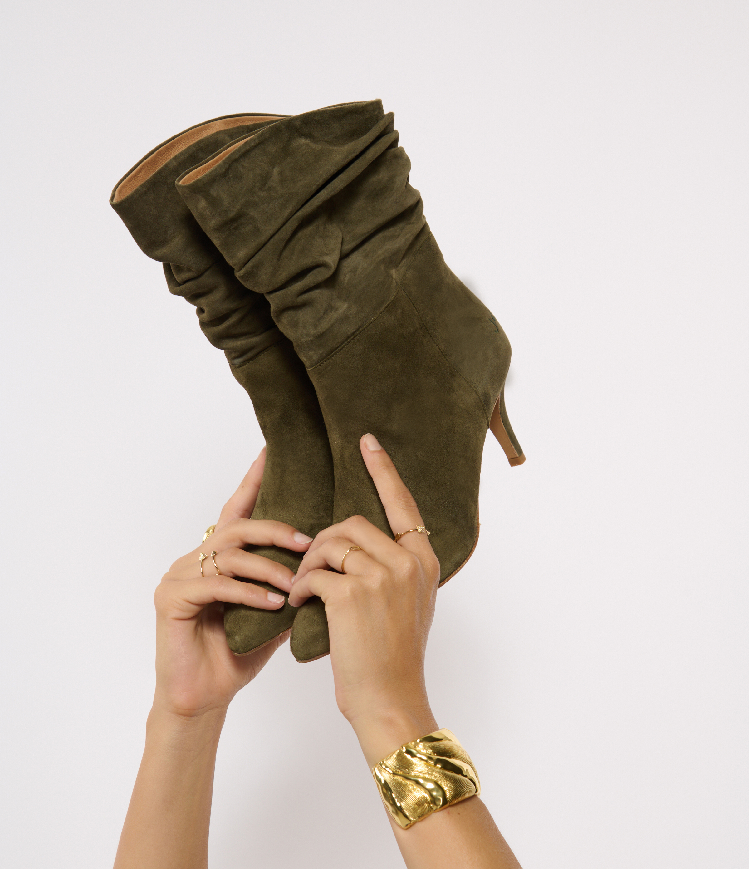 Badi 70 Suede Ankle Boots in Khaki, Jeanne Vouland x Véronika Loubry Collaboration
