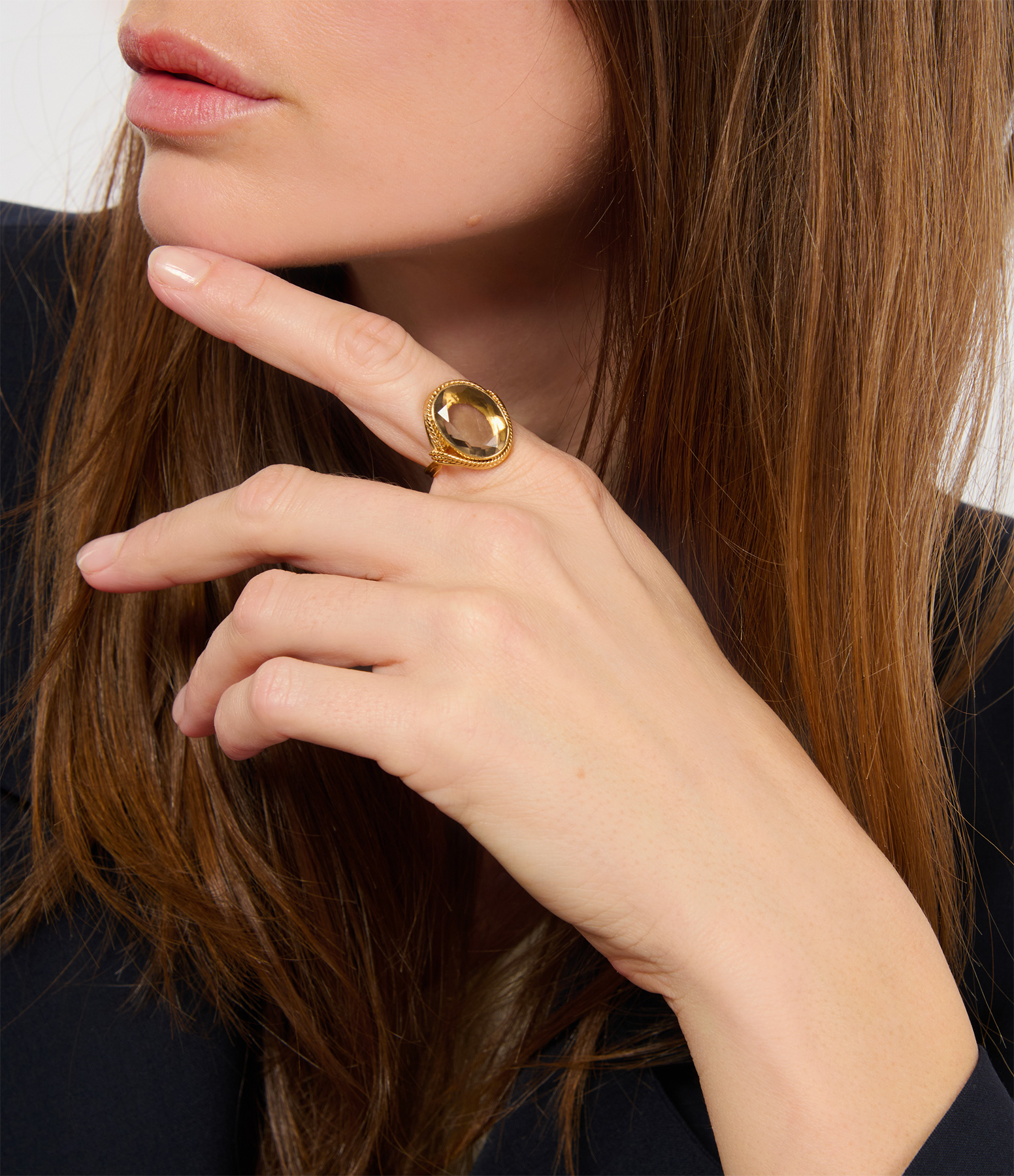Sphinx Big Smoked Black Quartz Ring