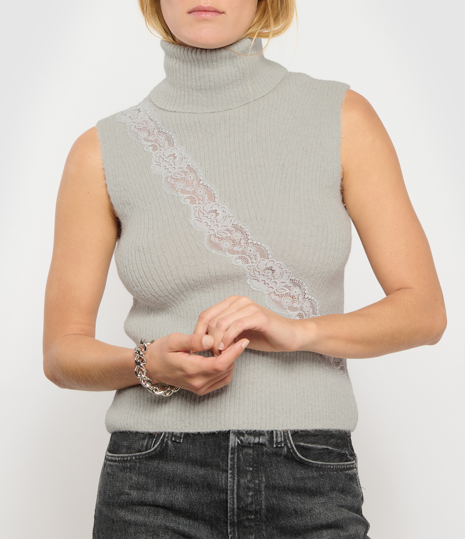 Pull Sans Manches Laine Smokey Grey