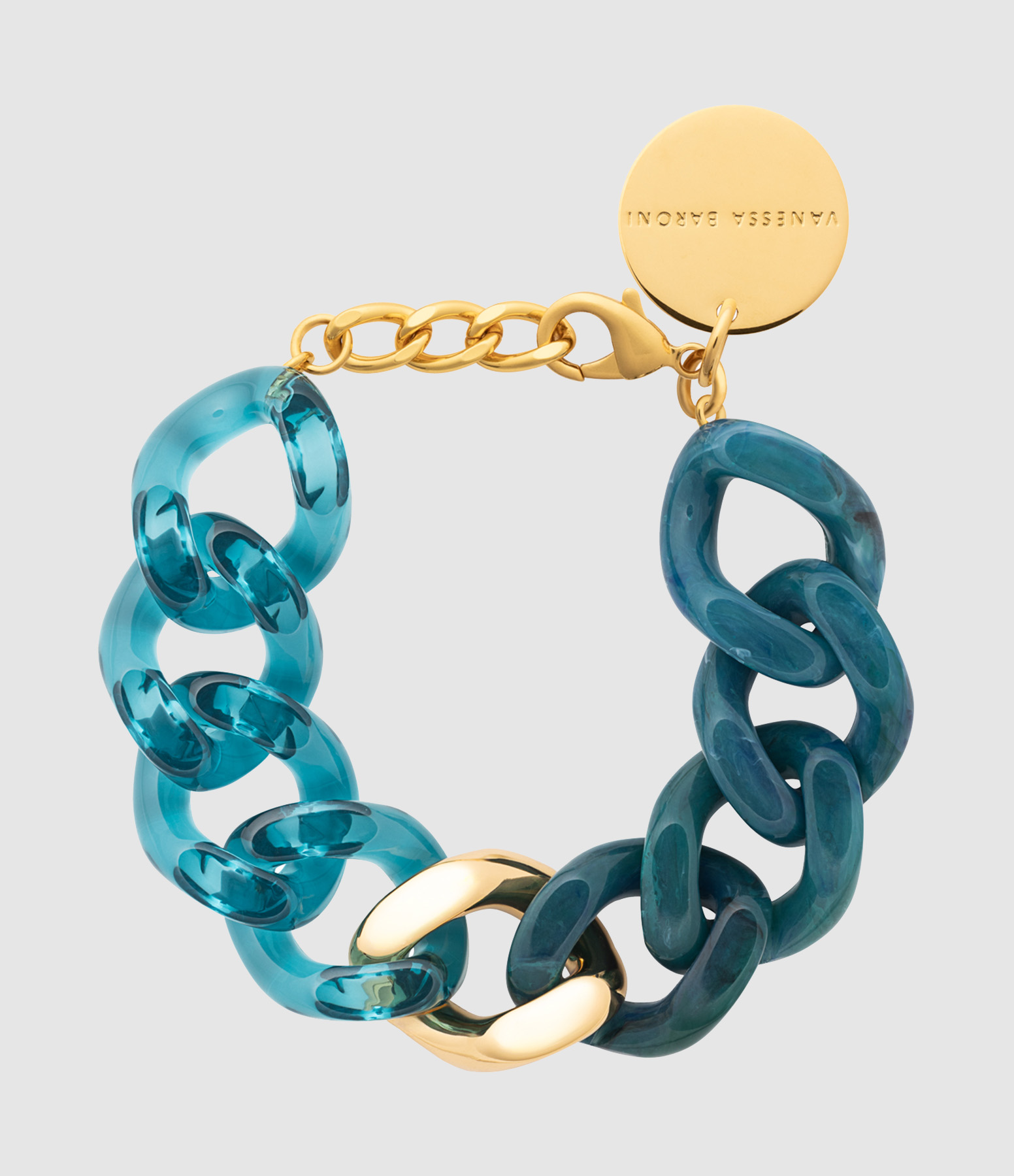 Flat Chain Bracelet in Two Colours: Gold, Teal Marble and Clear Teal