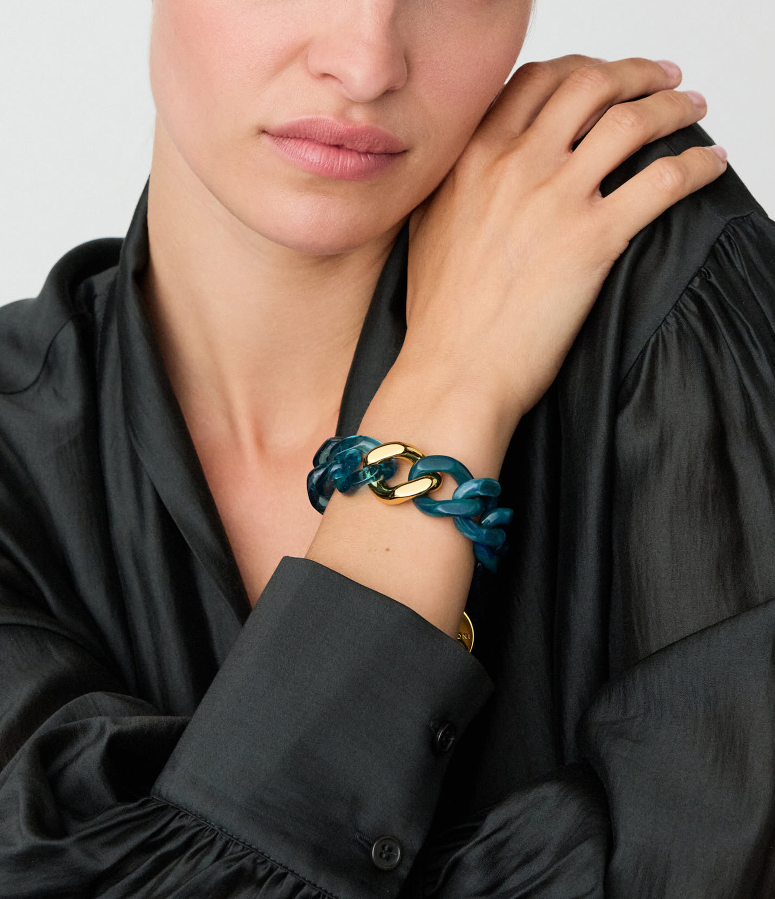 Flat Chain Bracelet in Two Colours: Gold, Teal Marble and Clear Teal