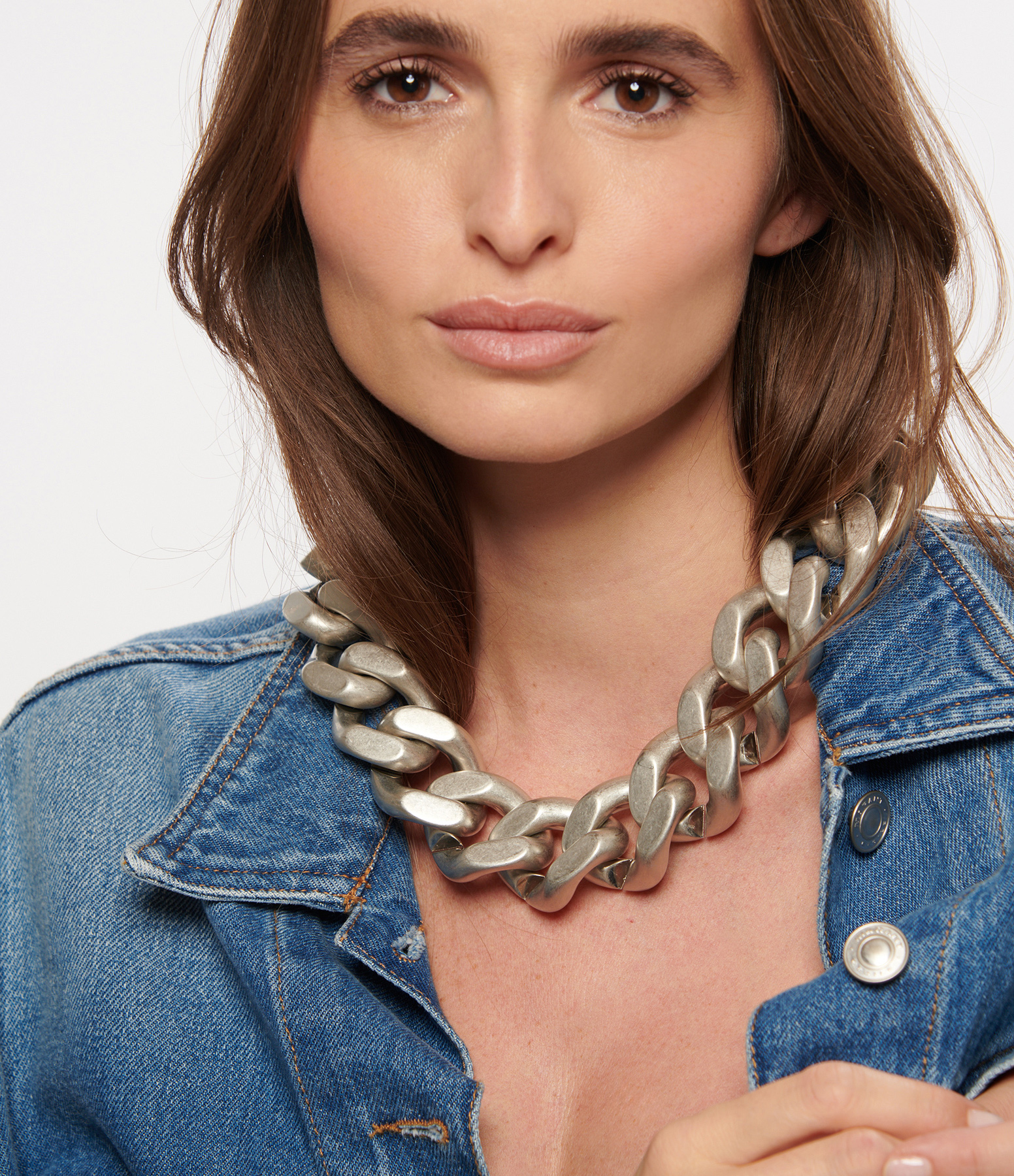 Vintage Silver Big Flat Chain Necklace