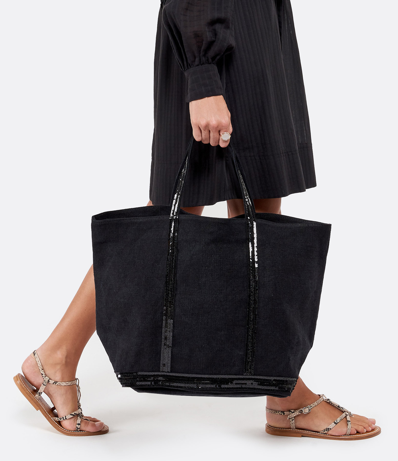 Large Black Linen Tote Bag