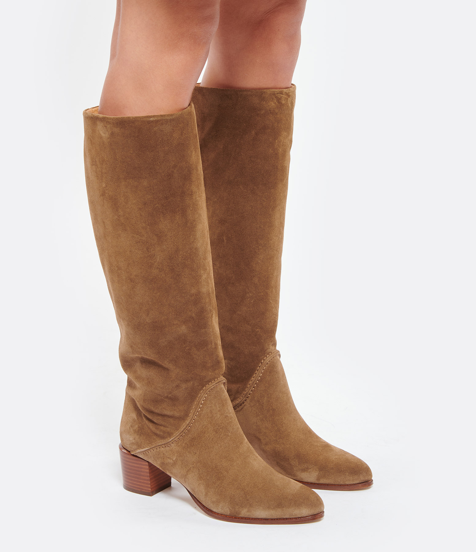 45mm Suede Leather Boots in Coffee Brown