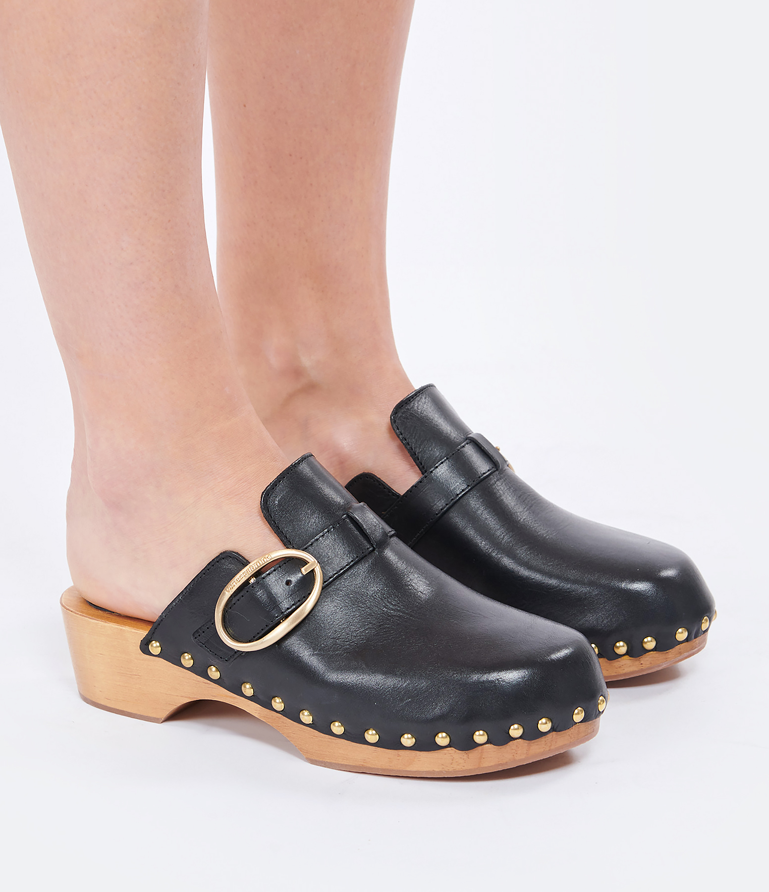 40mm Black Vegetable-Tanned Leather Clogs