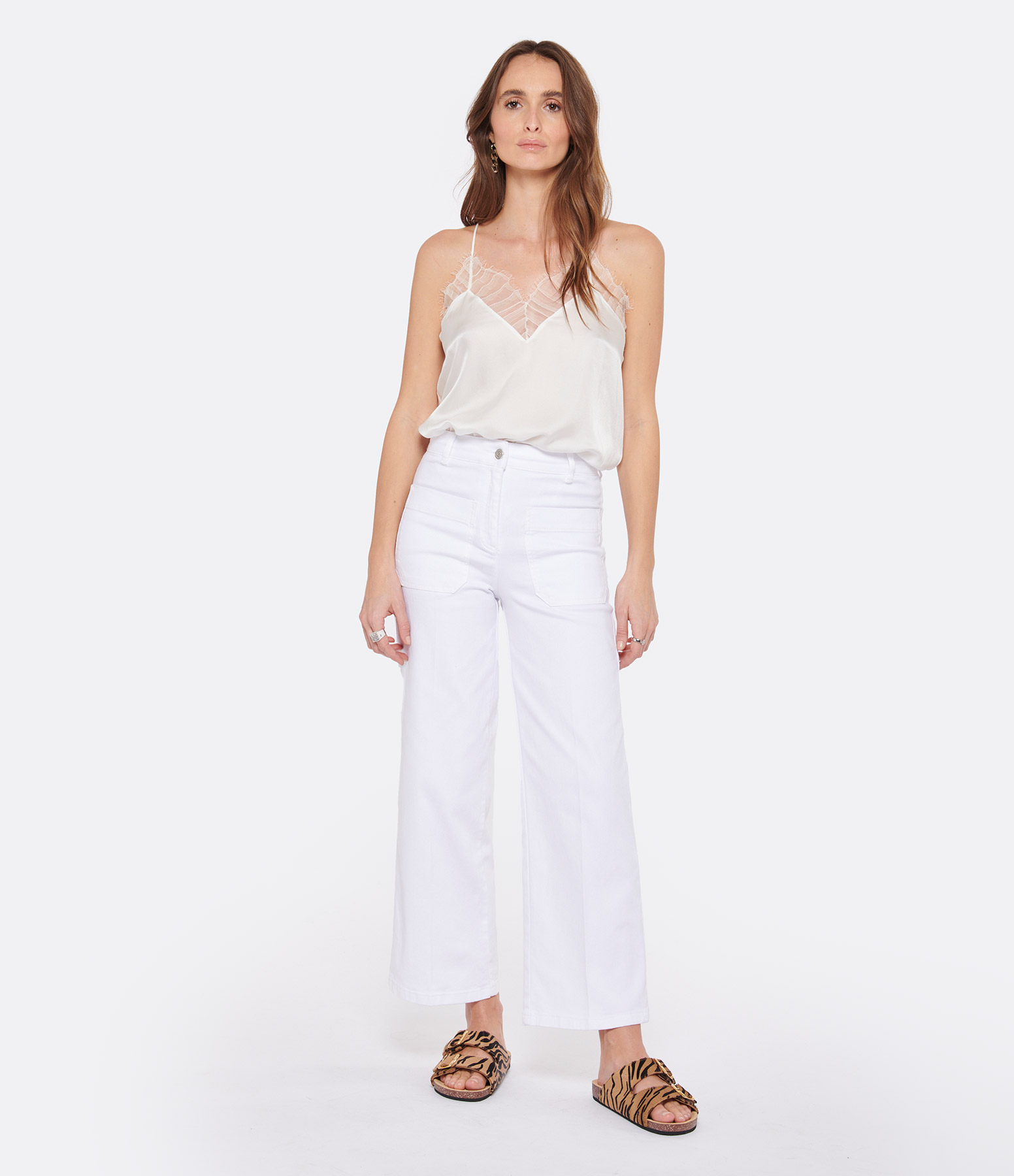 Helias White Cotton Trousers