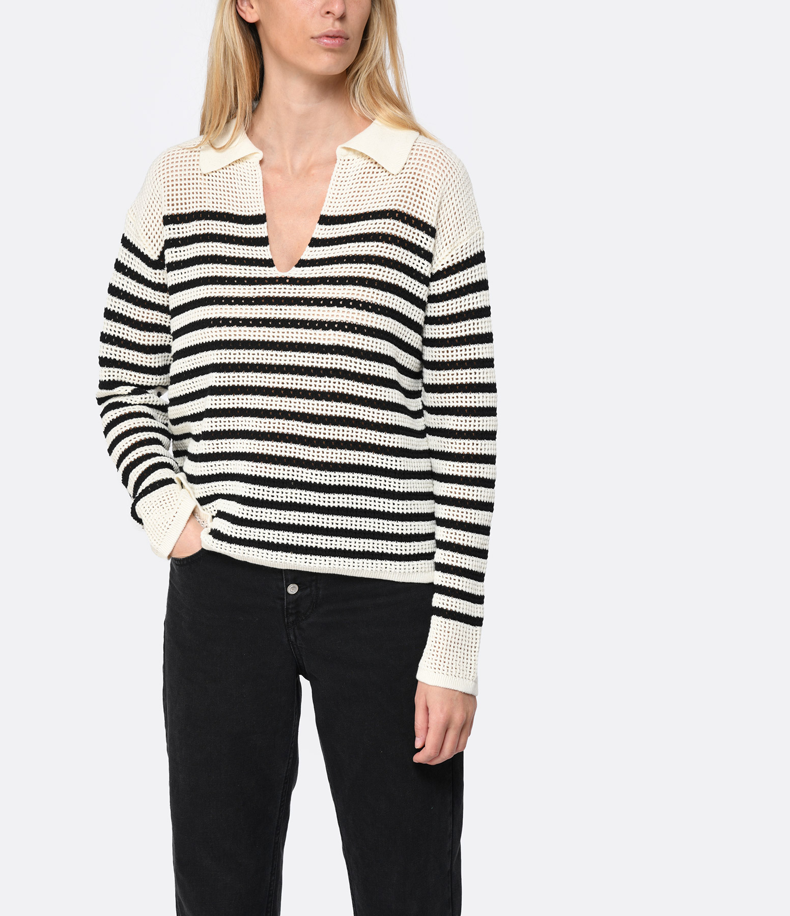 Angélique Sweater – Ecru and Black Cotton
