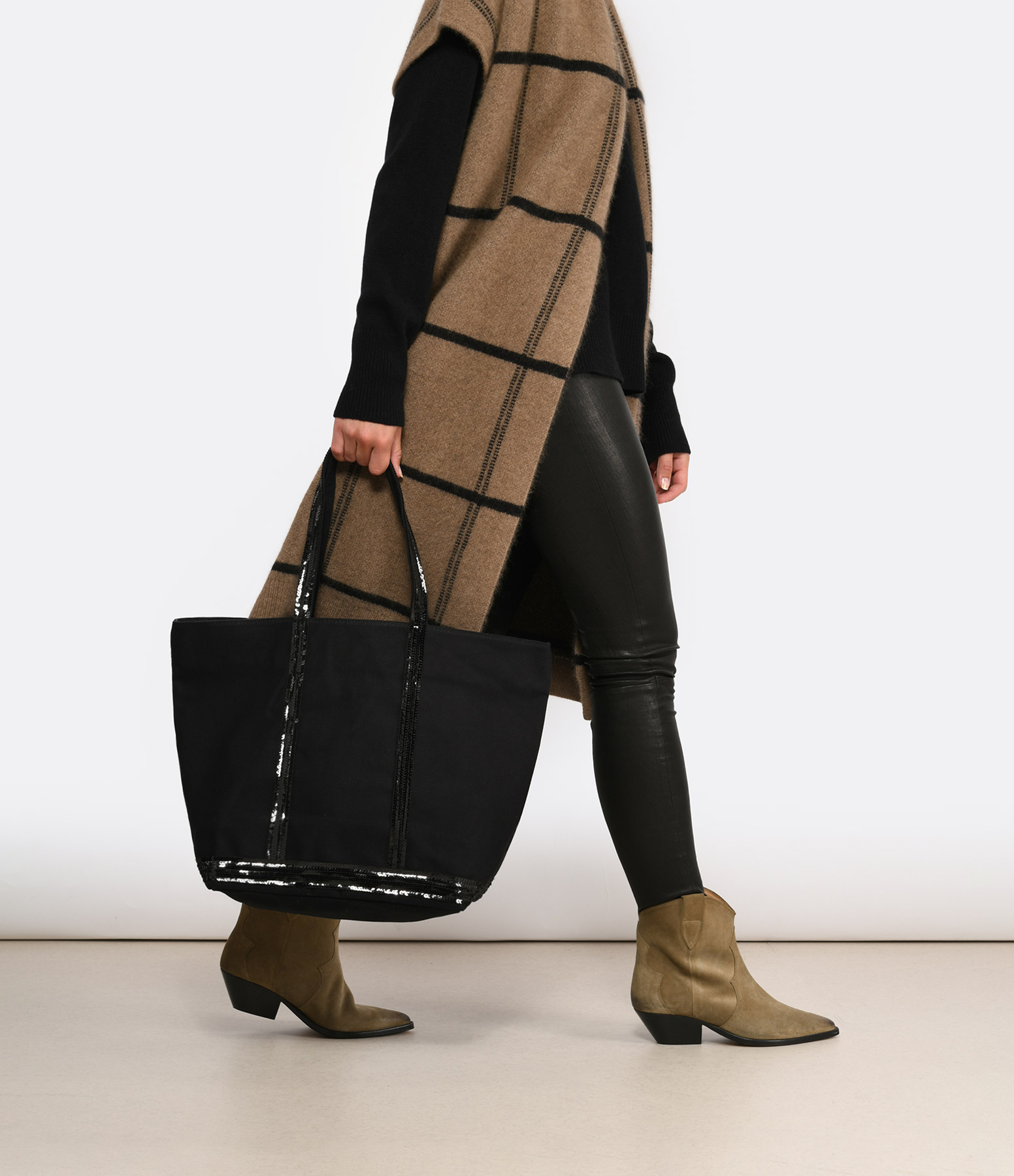 Black Zipped Canvas Tote Bag (L)