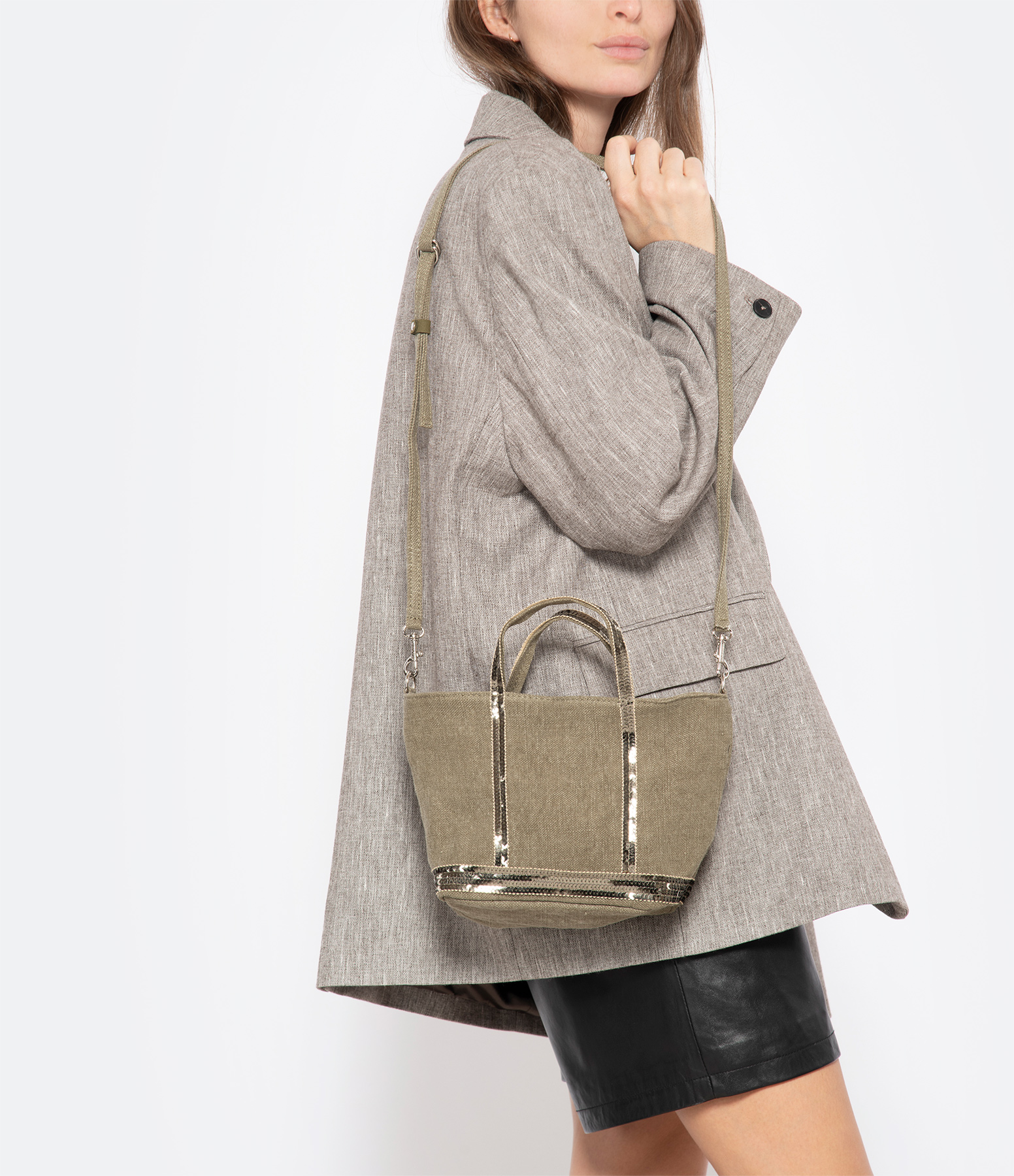 XS Linen Zipped Tote Bag, Khaki