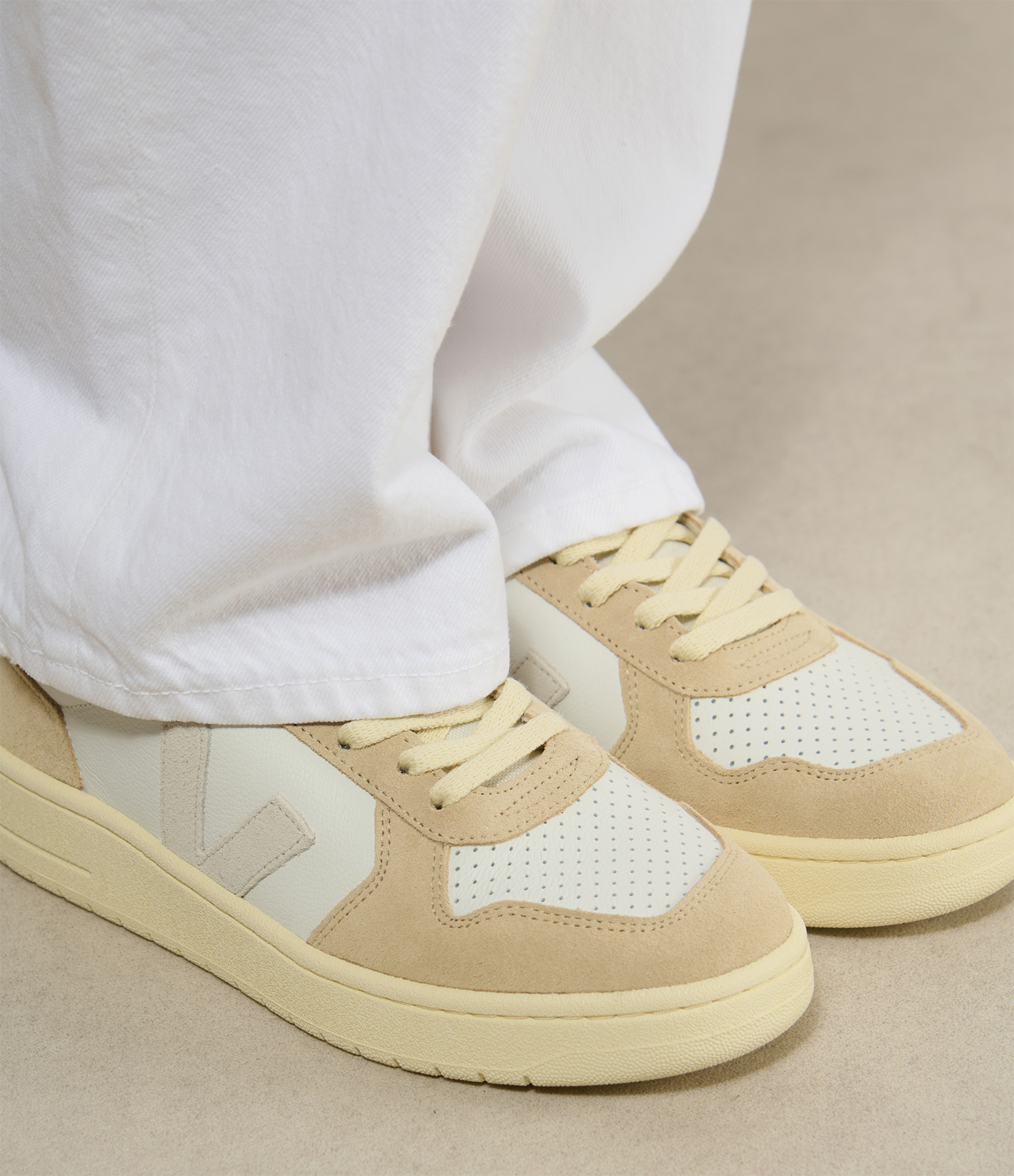 V 82 Trainers in Extra White and Natural Almond