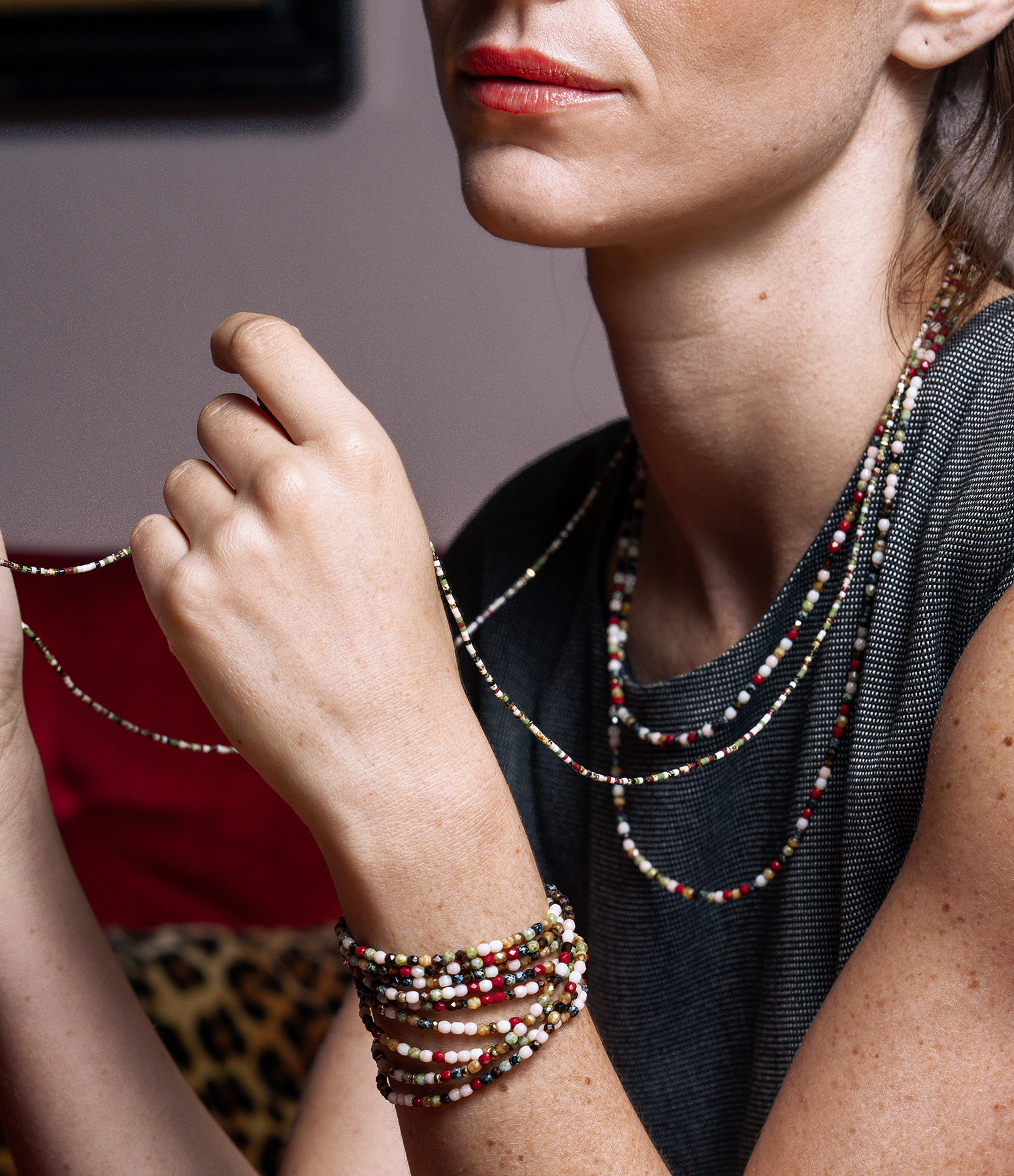 Vendôme 24 Multicoloured 6-Strand Necklace and Bracelet, 103cm