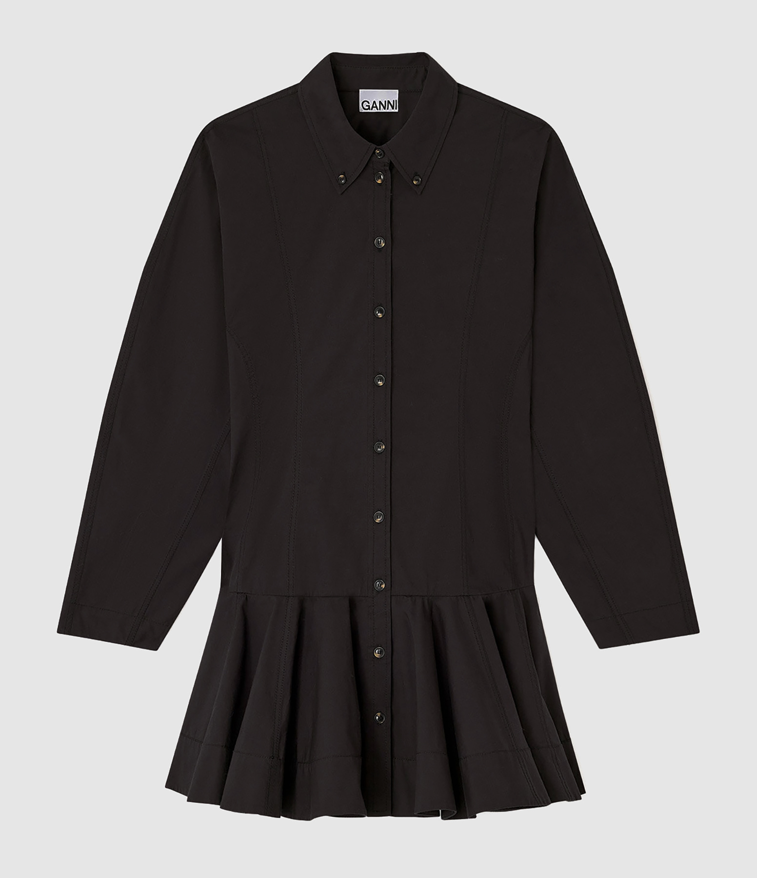 Black Short Stretch Cotton Button-Up Dress