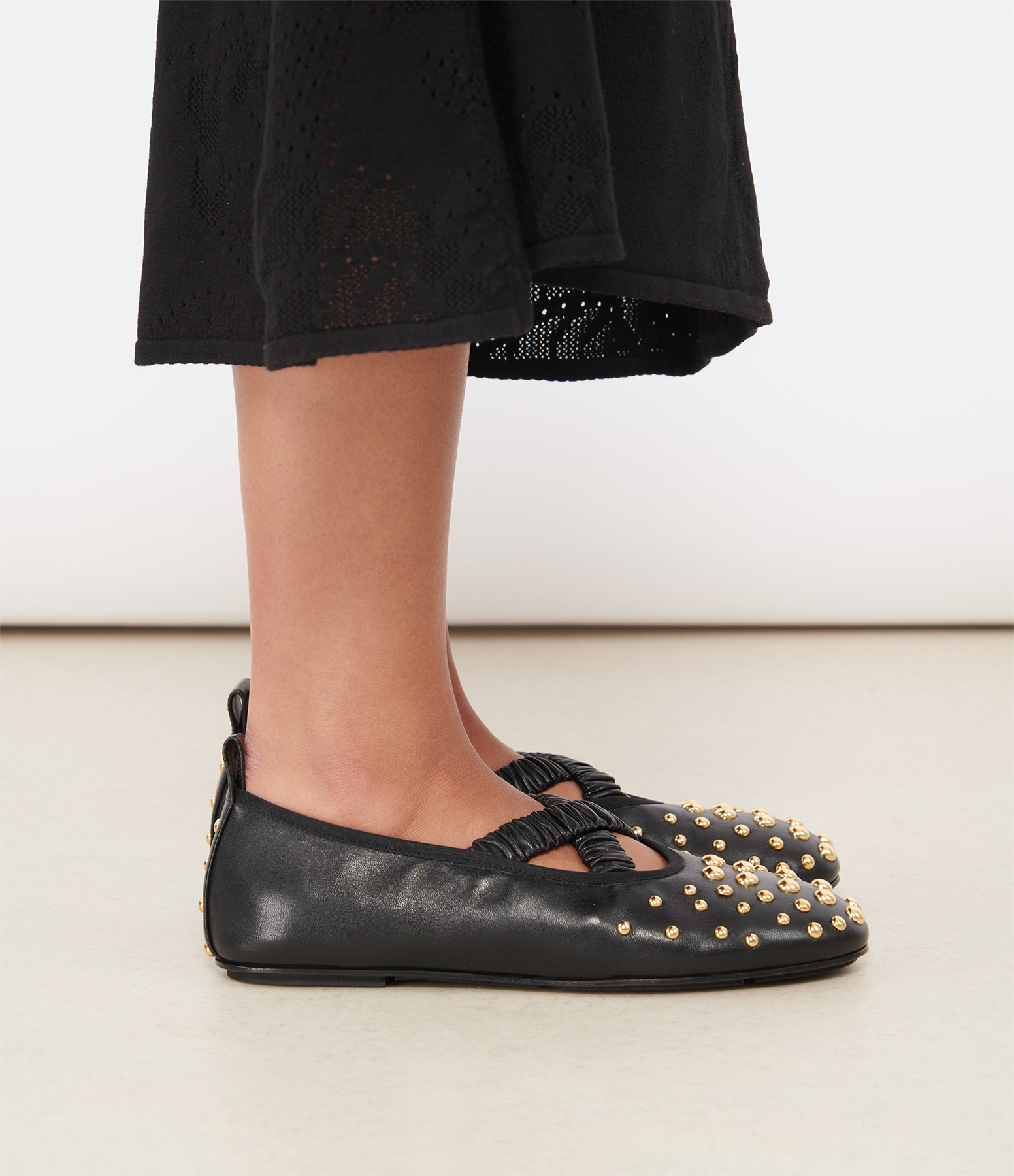 June Ballerina Studded Black Ballet Flats
