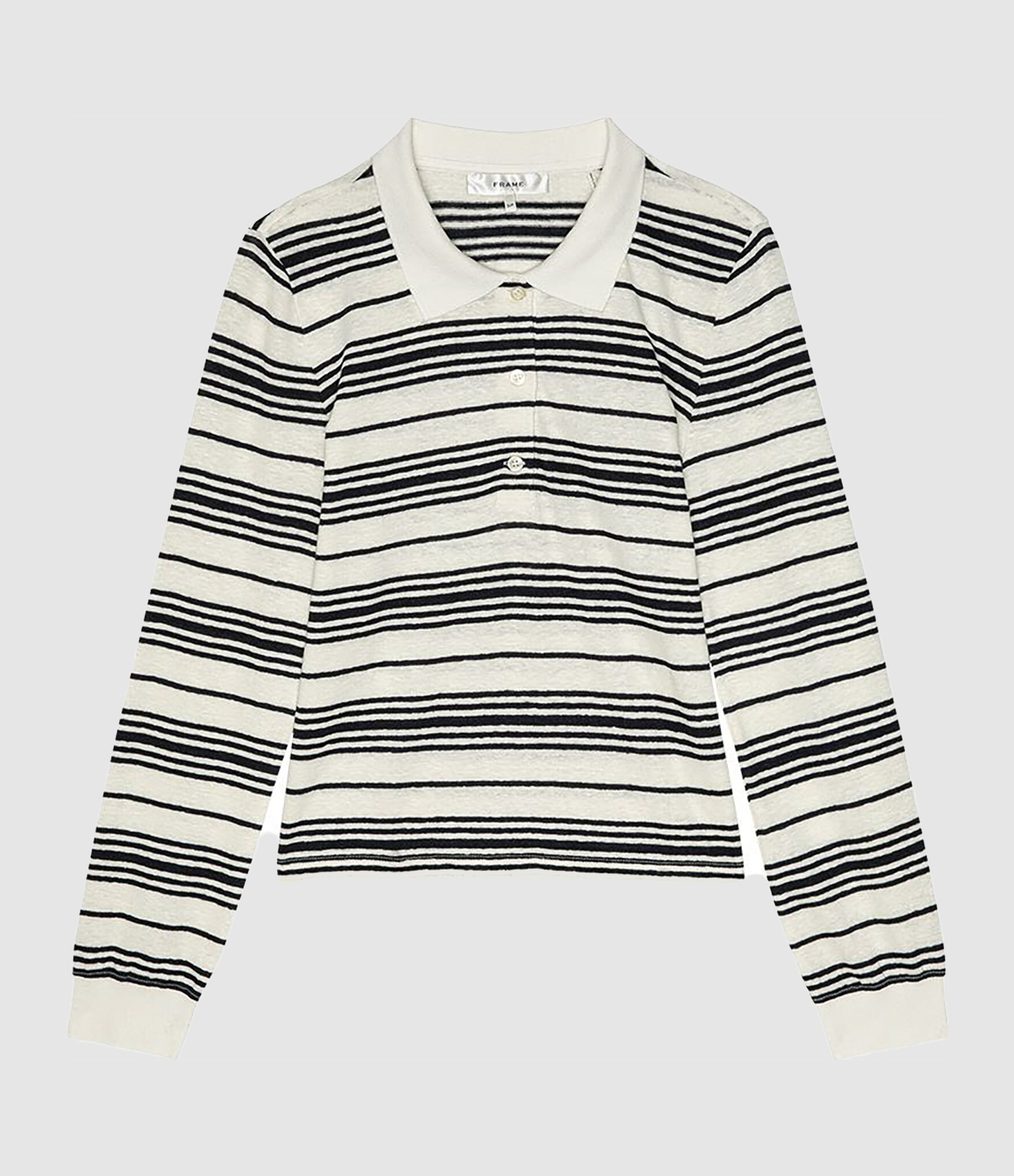 The Striped Long-Sleeved Polo Shirt in Cream Multi