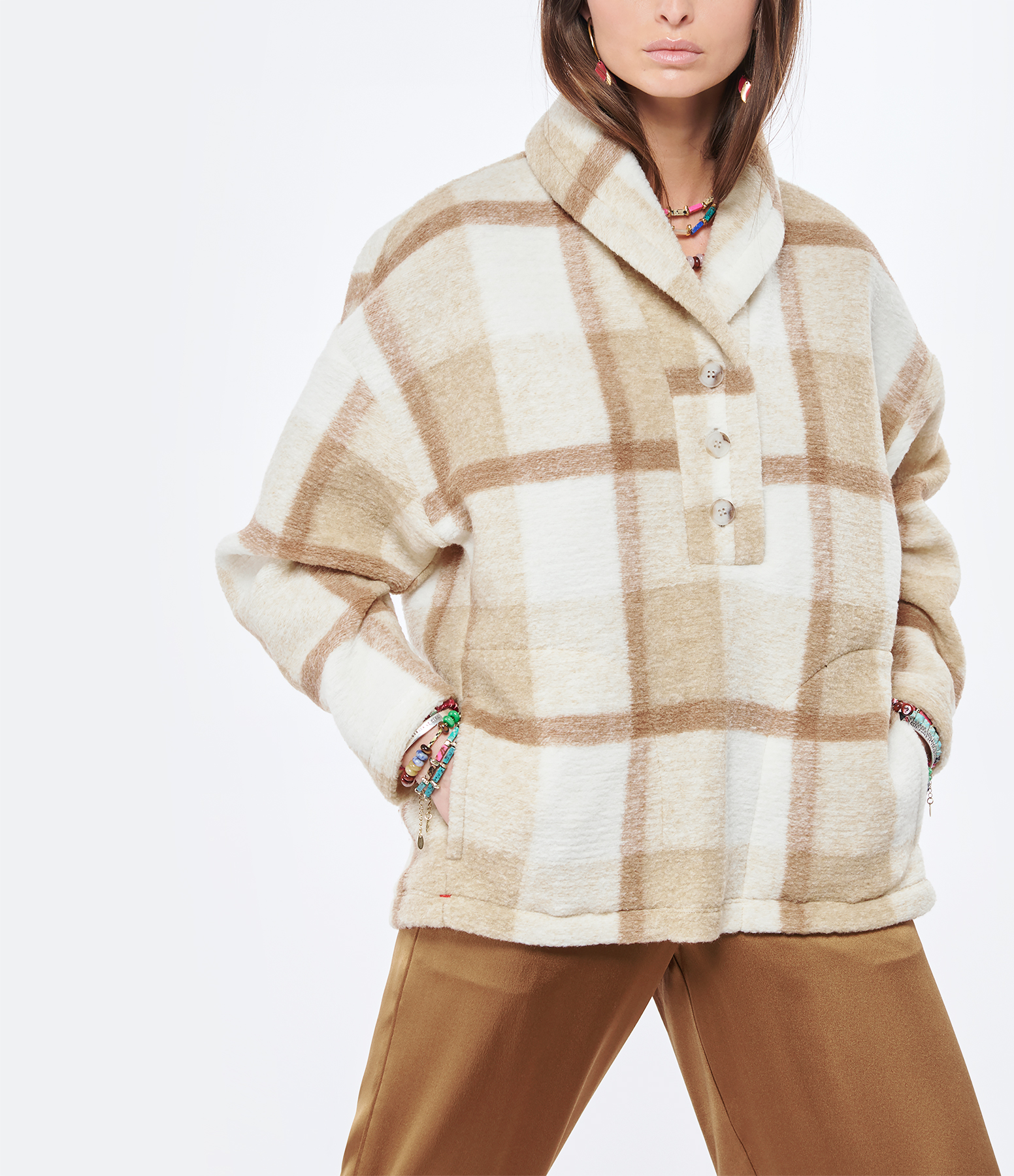 Karsyn Checked Jumper in Beige and Brown
